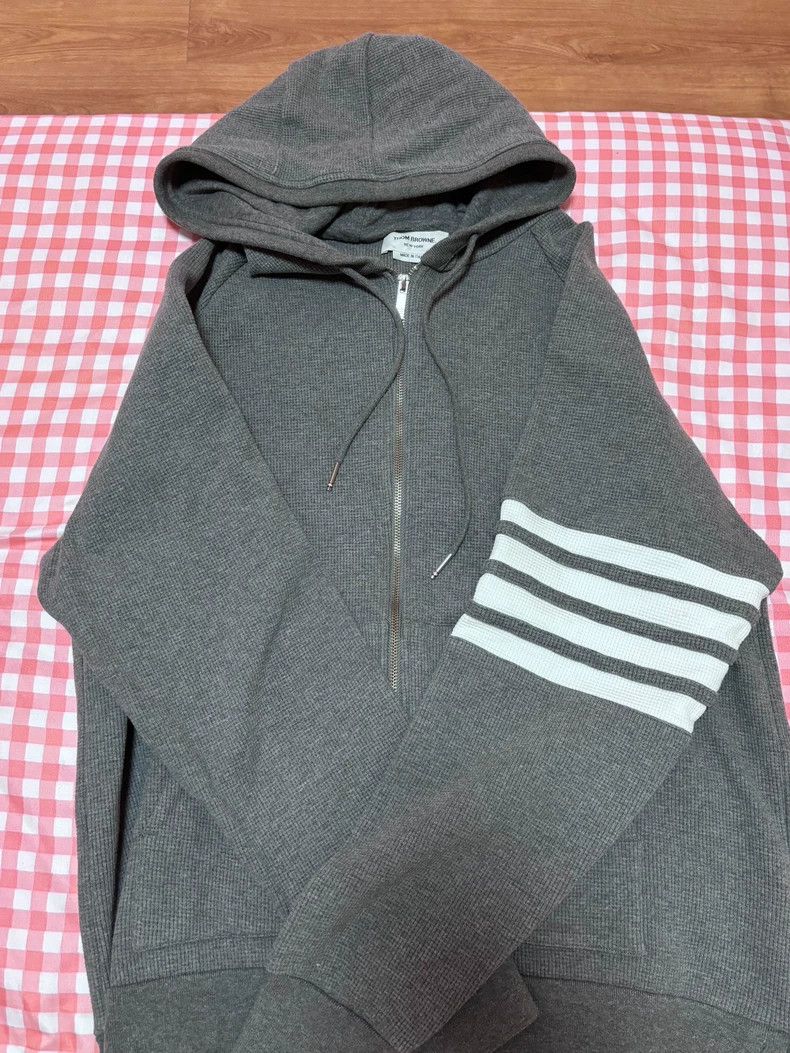 Thom Browne Gray Hooded Zip Cardigan with Stripes - dmc Size US XXL / EU 58 / 5 - 1 Thumbnail