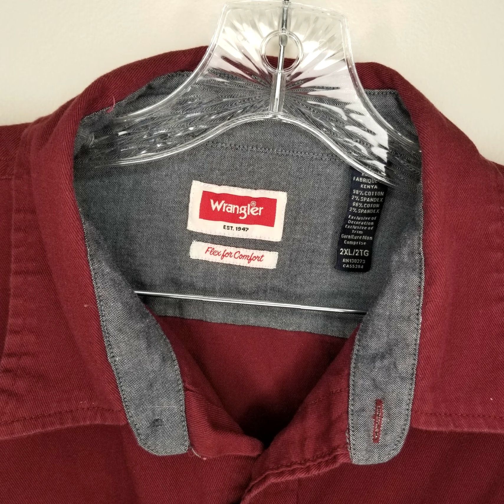 Wrangler Wrangler Mens Long Sleeve Button-Up Shirt 2XL Red Heavy Duty Men Size US XXL / EU 58 / 5 - 3 Thumbnail