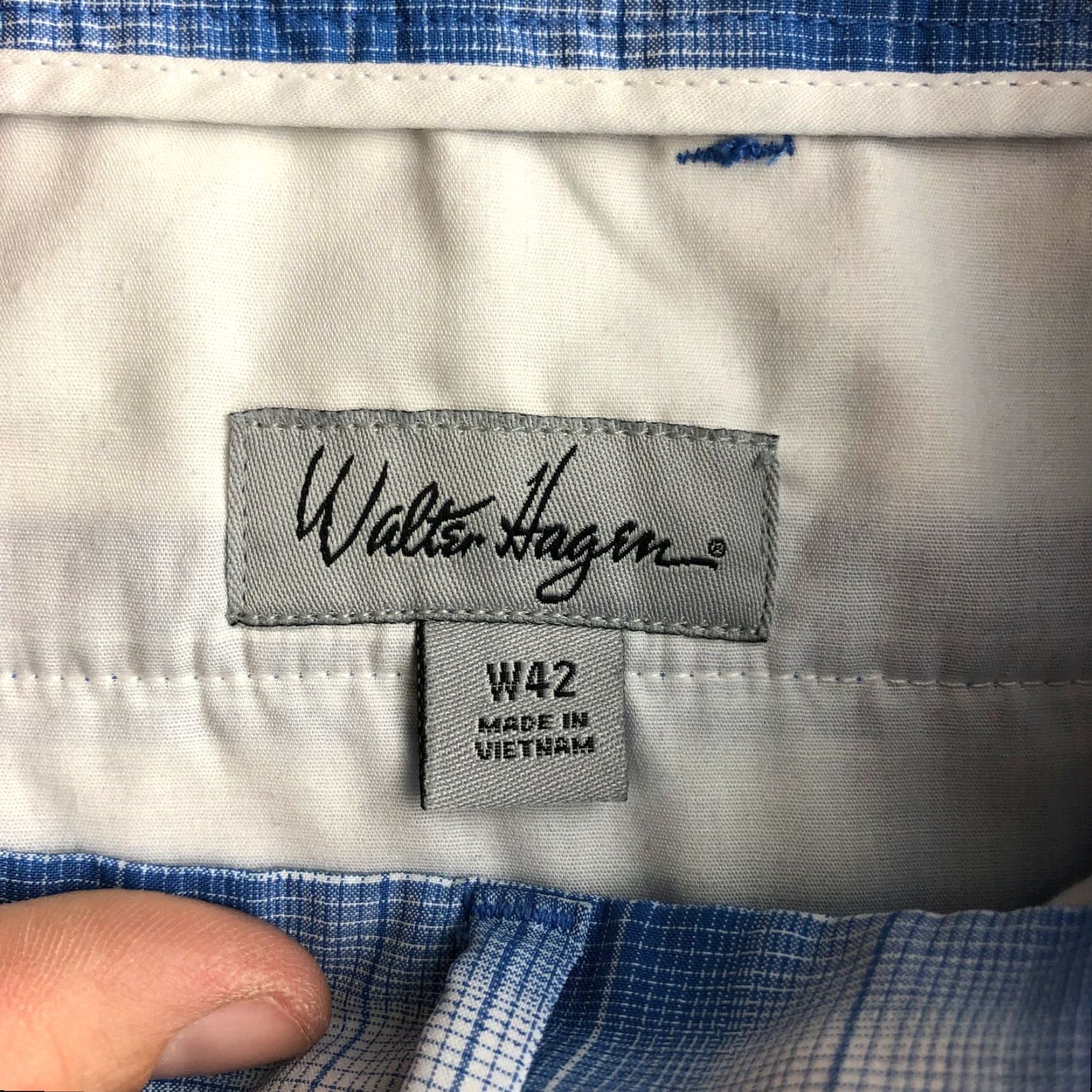 Vintage Walter Hagen Mens Bermuda Shorts Beach Denim Cotton Mid Rise 42 Blue Plaid Pockets Regular United States Vintage? No Size US 42 / EU 58 - 6 Thumbnail