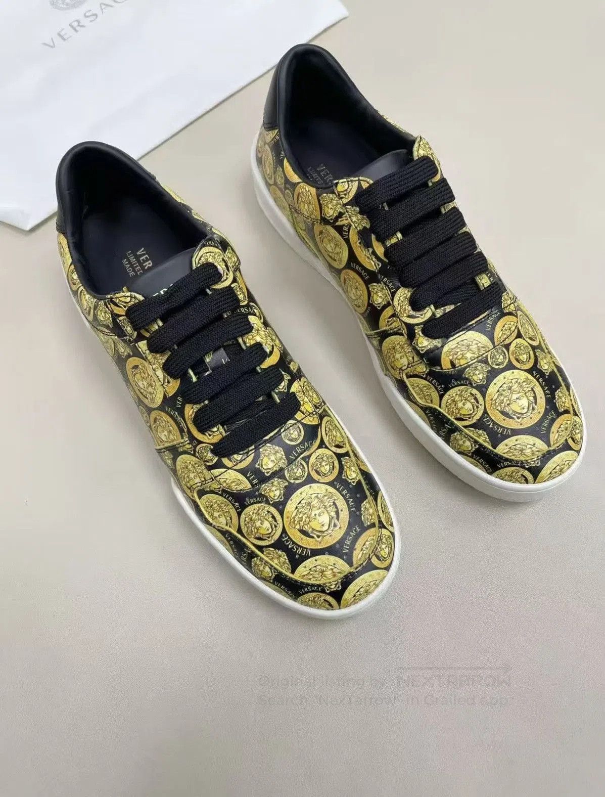 Versace Yellow Printed Low-Top Sneakers Size 9.5. Size US 9.5 / EU 42-43 - 2 Thumbnail