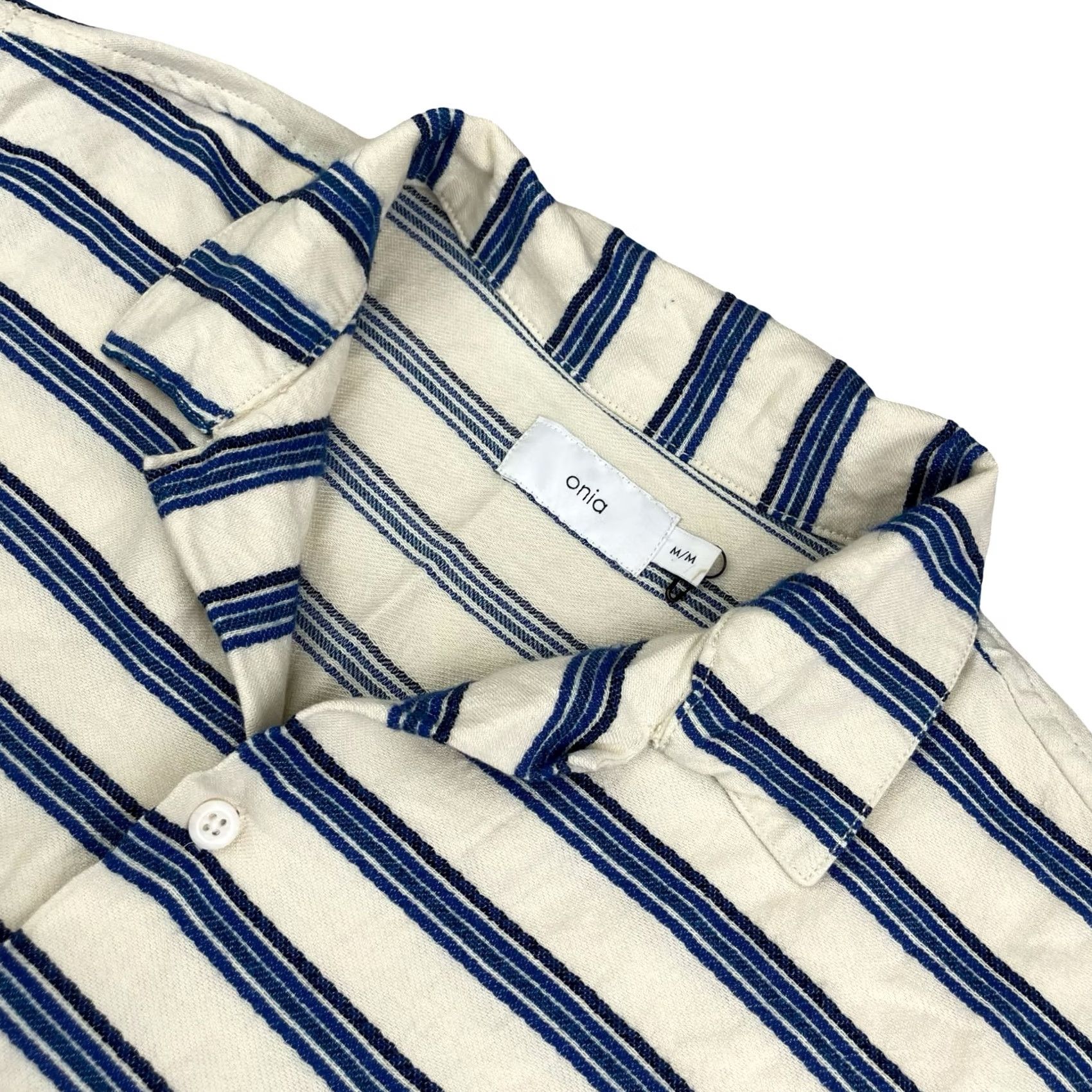 Onia Onia Men’s Button Camp Shirt Ivory/Blue Stripe S/S Cotton/Viscose Medium Regular Size US M / EU 48-50 / 2 - 2 Thumbnail