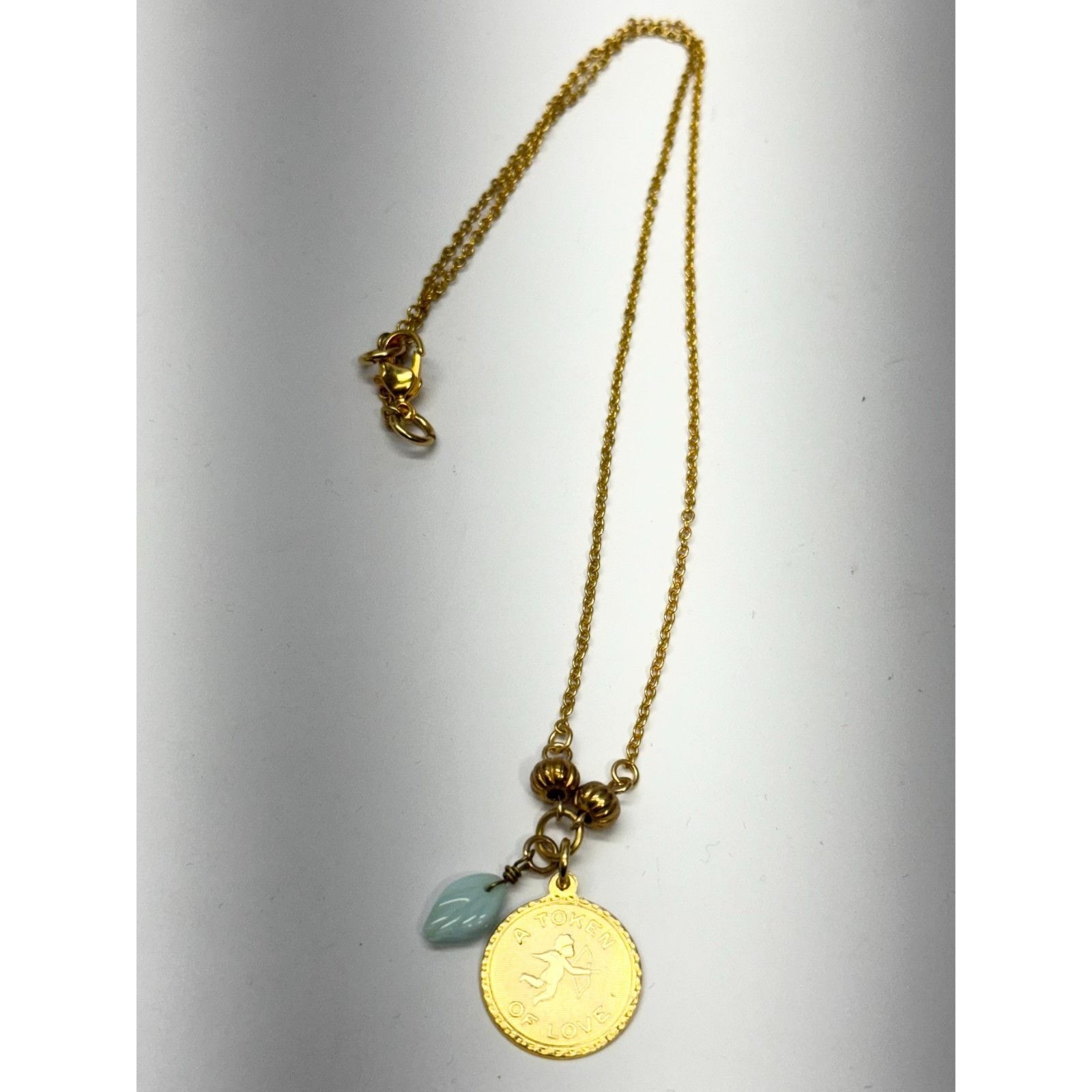 Vintage Vintage token of love blue glass leaf charm necklace Size ONE SIZE - 2 Thumbnail