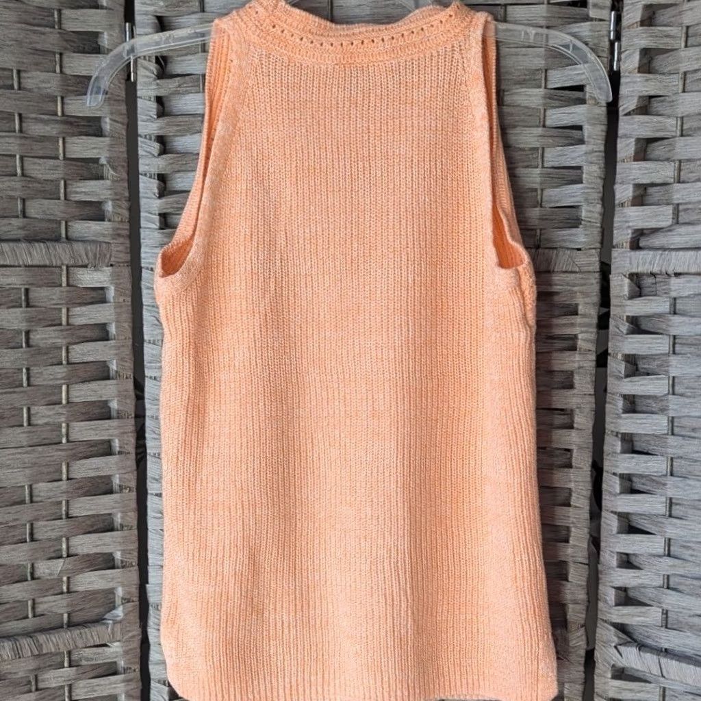 Loft Loft Peach Orange Marled Knit Pointelle Trim Sleeveless Sweater Tank Top XS Women Size XS / US 0-2 / IT 36-38 - 4 Thumbnail