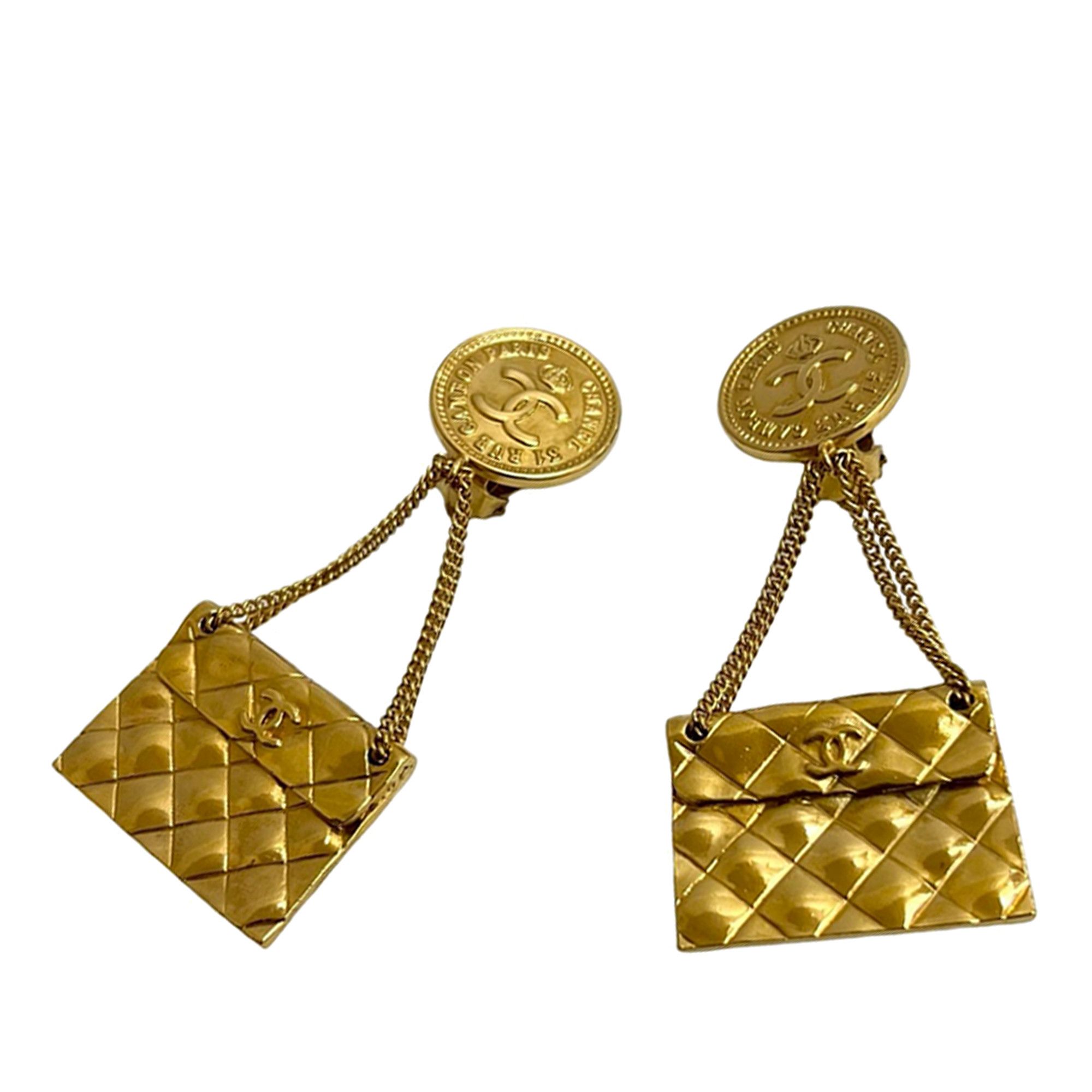 Chanel Chanel CC Gold Plated Classic Quilted Flap Medallion Clip On Earrings Size ONE SIZE - 1 Thumbnail