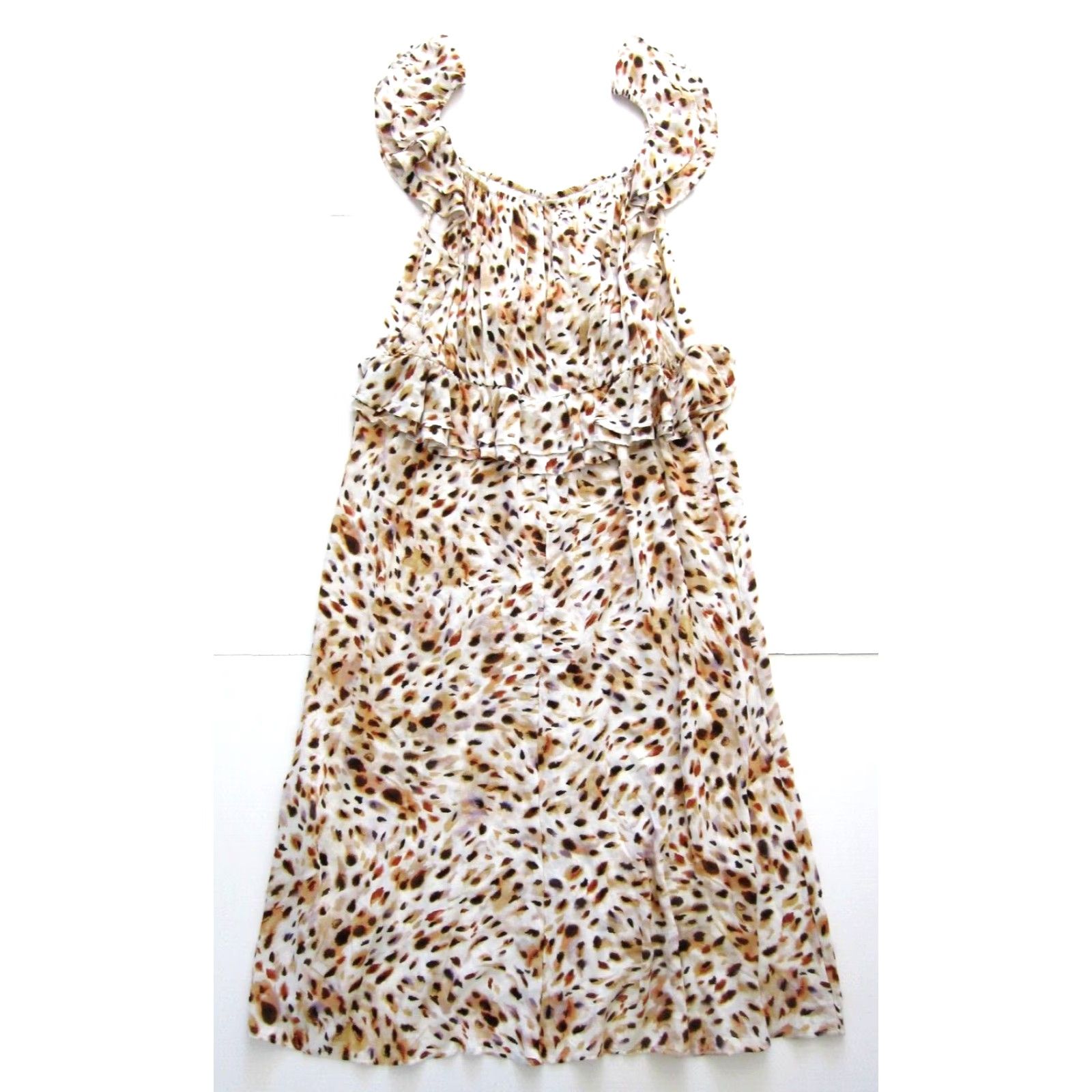 Vintage Sofia Vergara 100% Rayon Ivory Brown Purple Cheetah Ruffle Long Maxi Dress XXL Dress Size XXL / US 16-18 / IT 52-54 - 2 Thumbnail