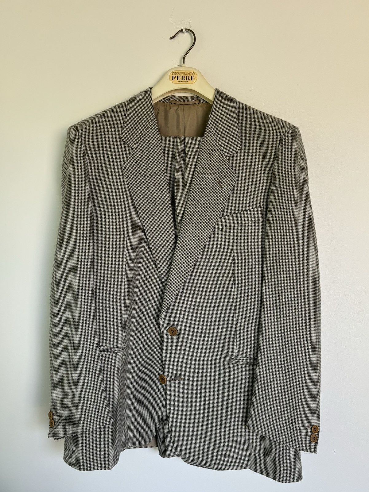 Gianfranco Ferre × Vintage Vintage Gianfranco Ferre Suit Houndstooth Two Piece Wool 54R Size 54R - 3 Thumbnail