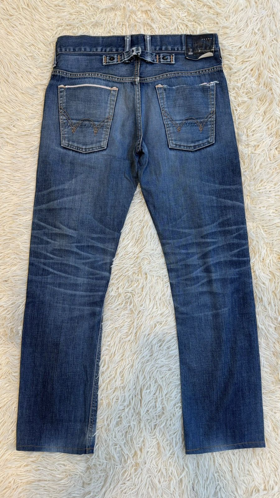 image of Distressed Denim x Edwin Bind Offer Edwin Cinch Back Japan Selvedge Distressed in Blue (Size 31)