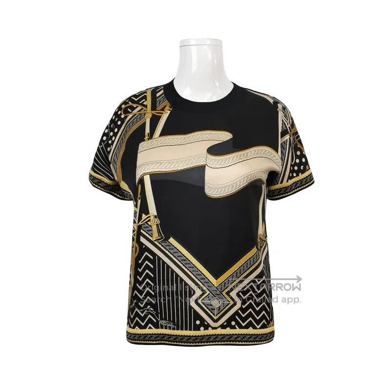 Hermes Hermes Multicolor silk print round neck short sleeve knitt Size XXS / US 00 / IT 34 - 1 Thumbnail