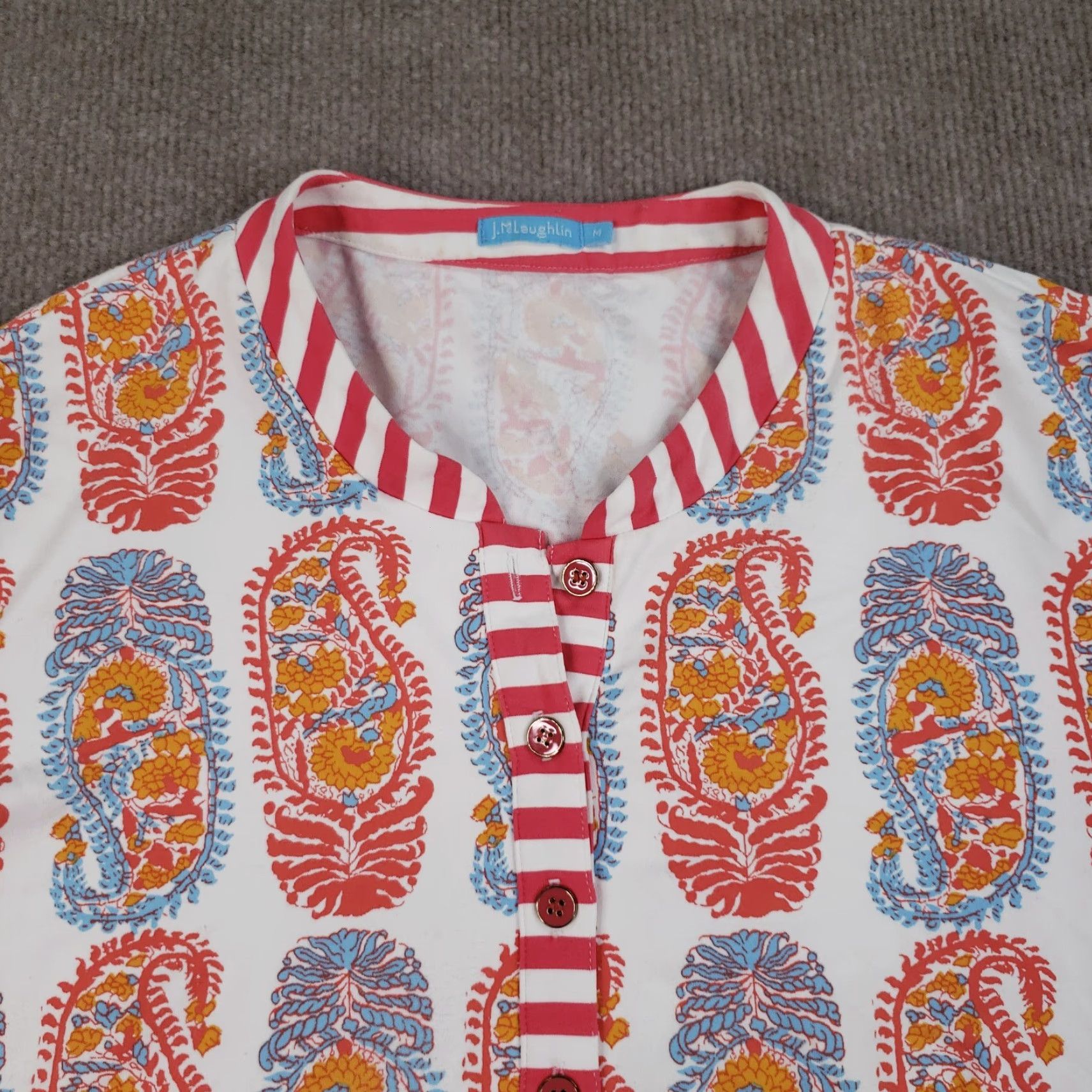 J.McLaughlin J McLaughlin Blouse Shirt Womens Medium Orange White Catalina Cloth Stretch Paisley Henley Pullover Casual Tunic Size M Nylon Spandex Size M / US 6-8 / IT 42-44 - 5 Thumbnail
