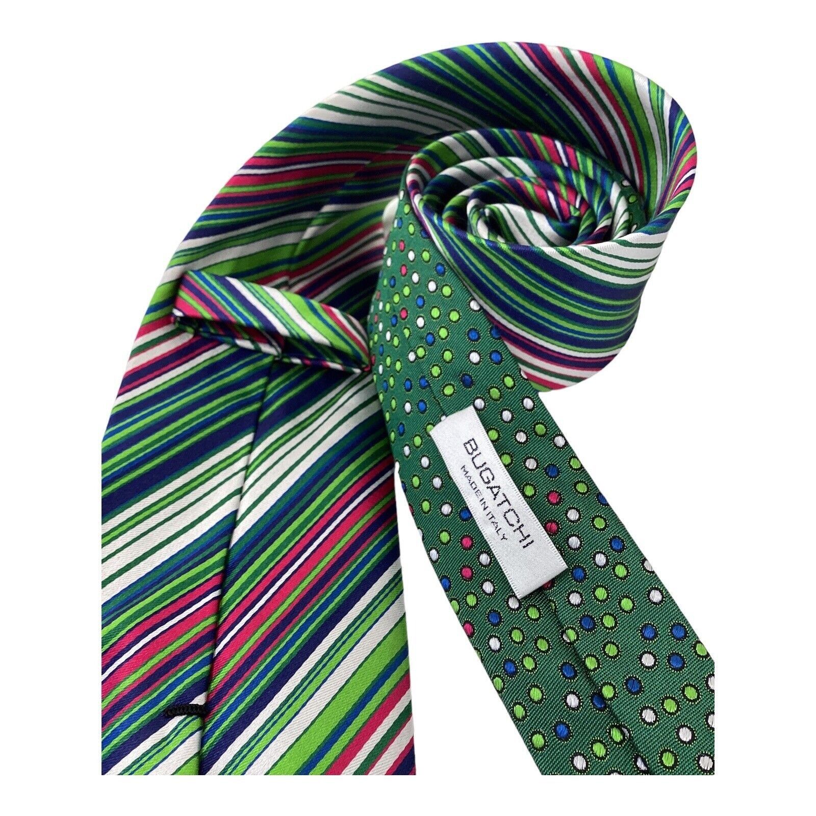 BUGATCHI BUGATCHI Green Striped Luxury Designer Silk Tie Made In Ital Size ONE SIZE - 3 Thumbnail