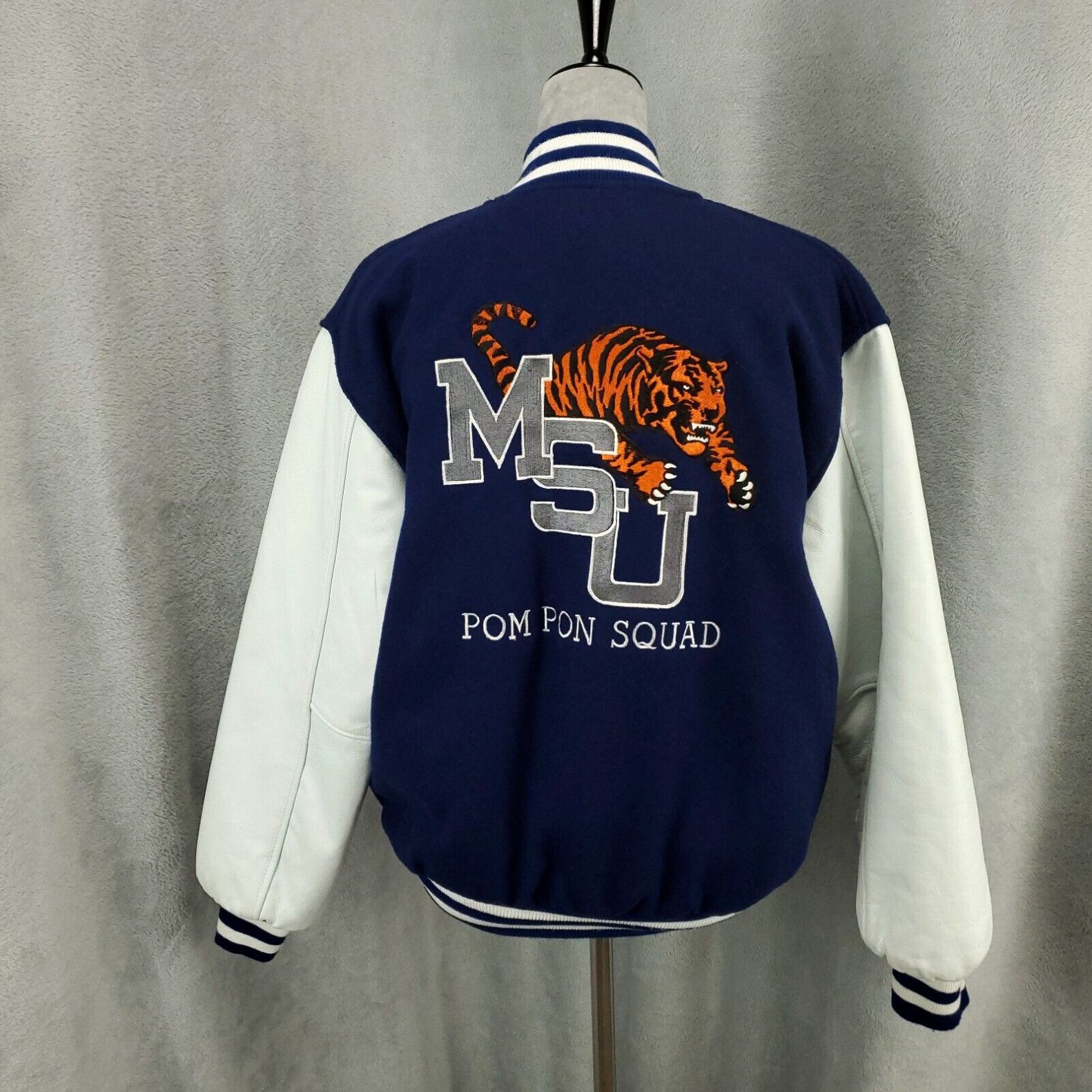 image of Vintage Msu Varsity Jacket Women S Pom Pom Squard 93 Memphis Cheerleading Tricia in White (Size Sma