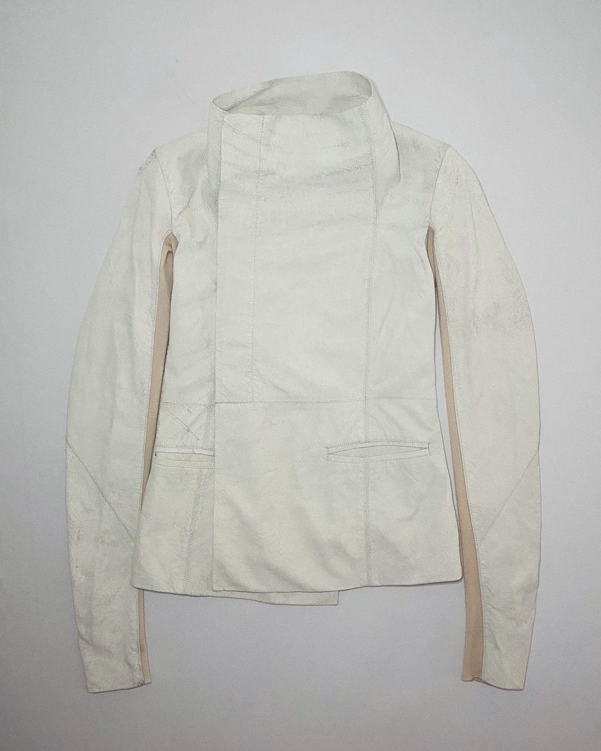 image of Rick Owens Distressed Leather Jacket in White, Women's (Size XS)