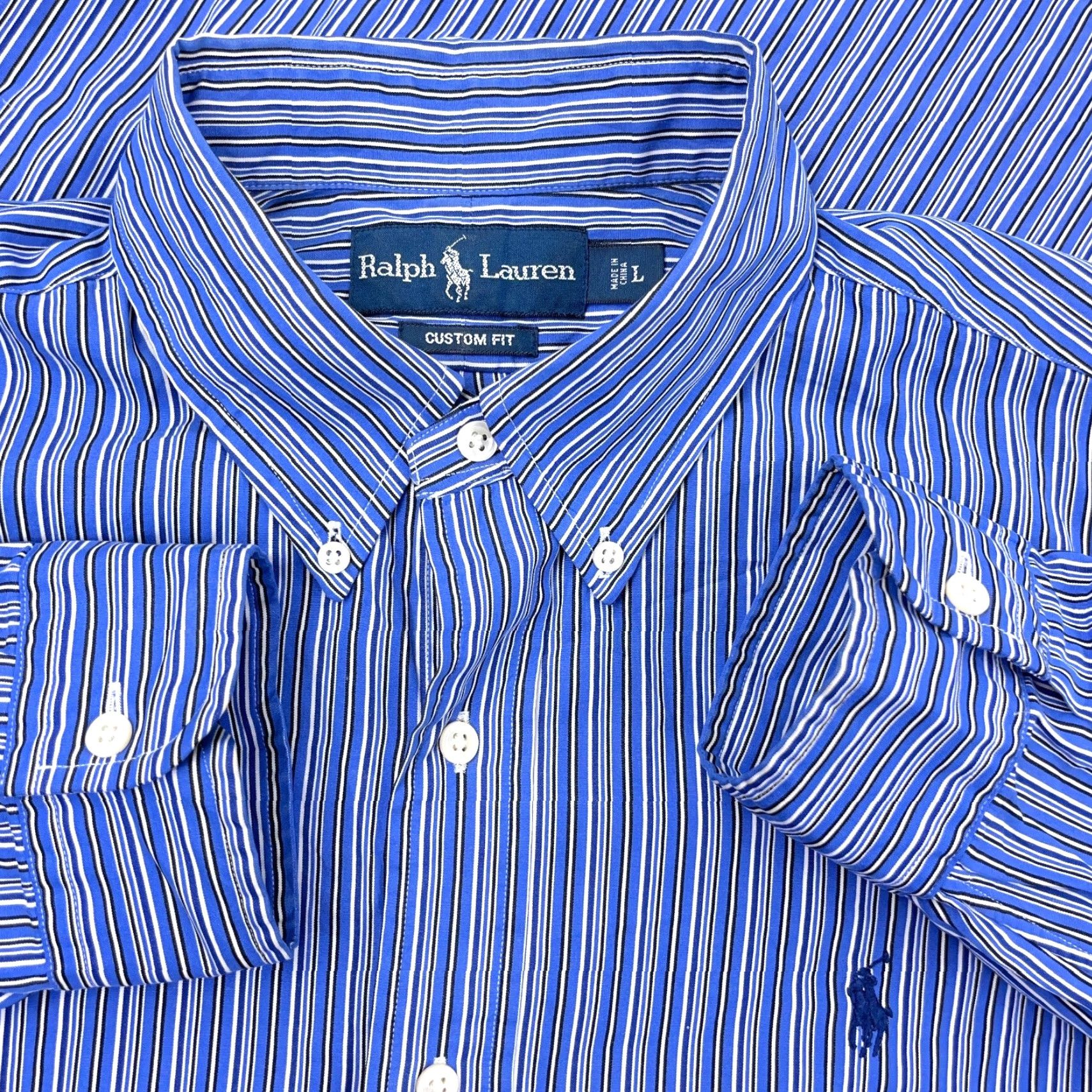Ralph Lauren Ralph Lauren Shirt Men Large Blue Custom Fit Button Up Striped Poplin Dress A83 Size 42R - 2 Thumbnail