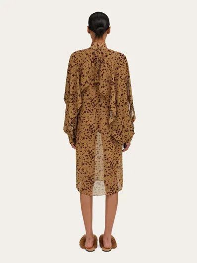 Salvatore Ferragamo o1s1rm0426 Orchid-print Cape Midi Dress in Brown Size L / US 10 / IT 46 - 4 Thumbnail