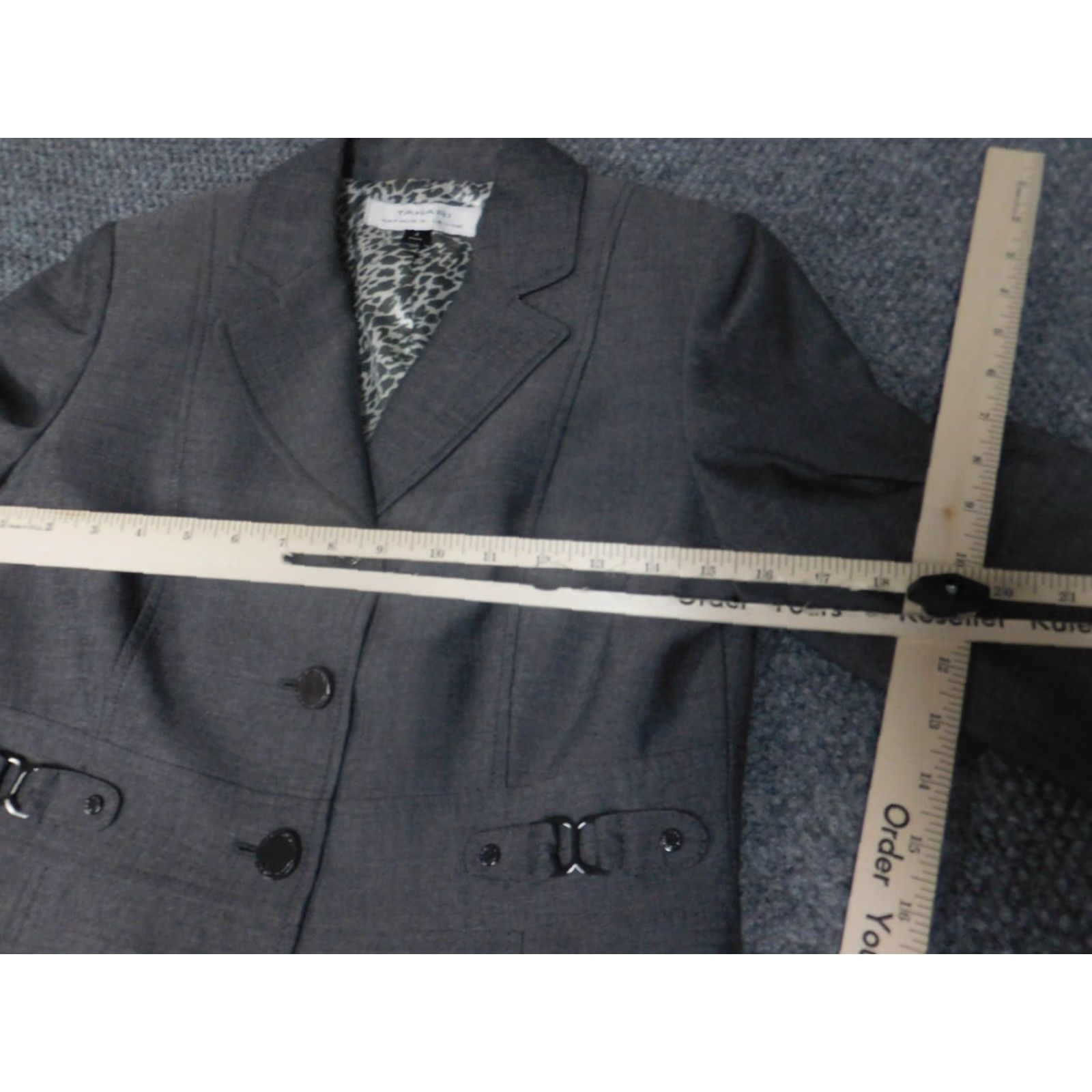 Vintage Tahari ASL Womens Jacket Blazer 4 Gray Three-button Classic Striped Polyester Rayon Lightweight Long Sleeve Middle Length Women Mens? Size S / US 4 / IT 40 - 5 Thumbnail