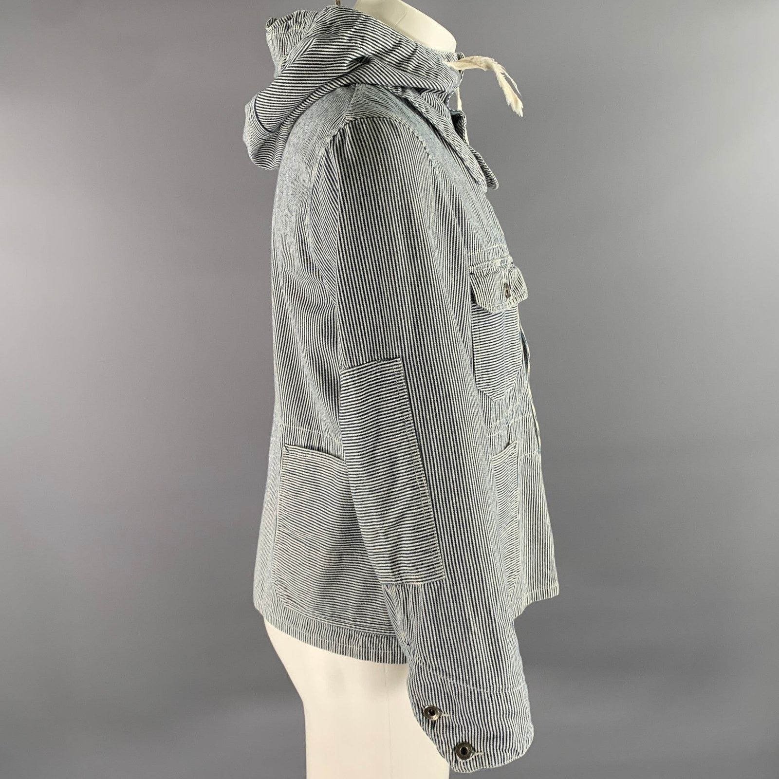 Engineered Garments ENGINEERED GARMENTS S White Blue Stripe Cotton Hooded Jacket Size US S / EU 44-46 / 1 - 3 Thumbnail
