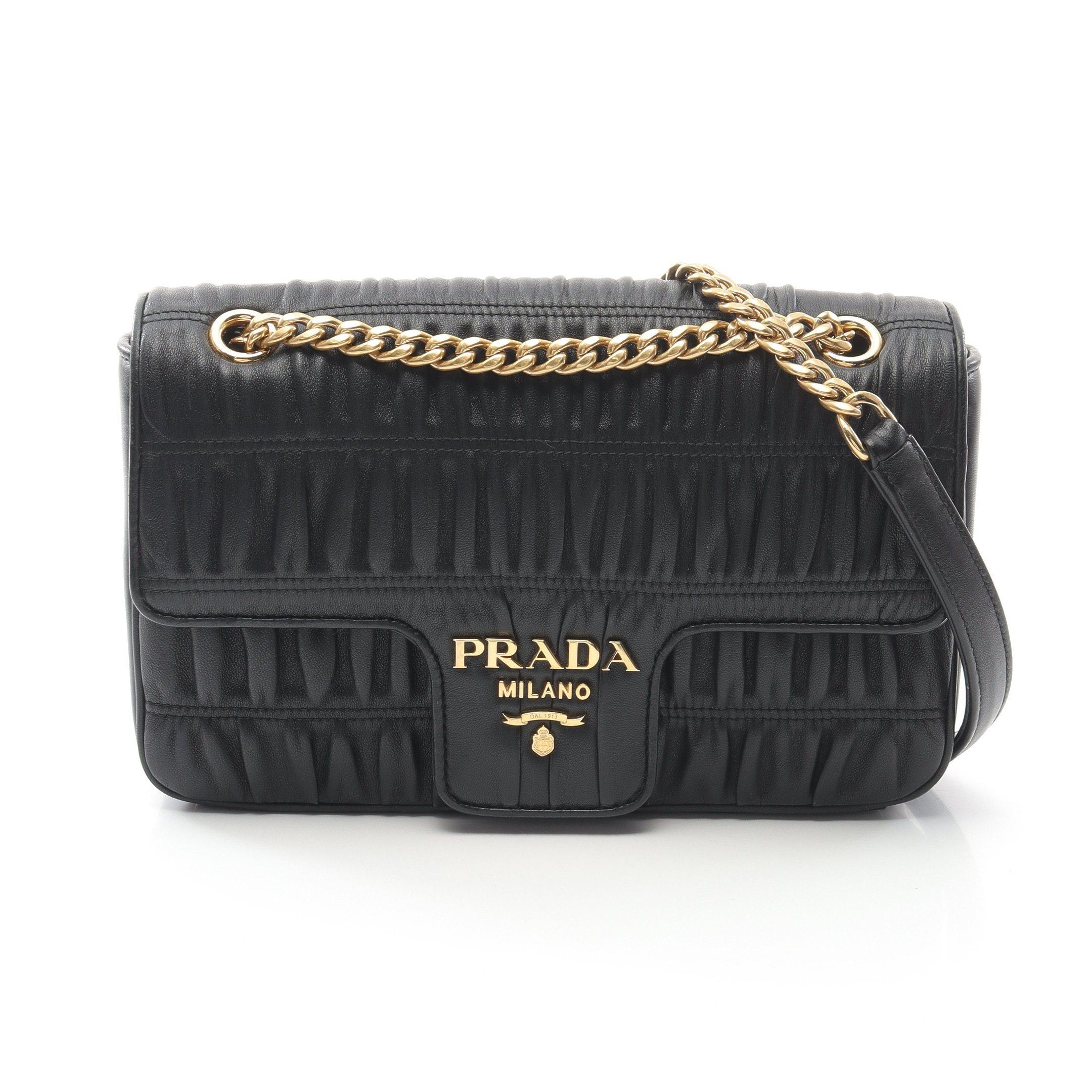 Prada Prada Nappa Double Chain Shoulder Bag Leather Black Size ONE SIZE - 1 Thumbnail