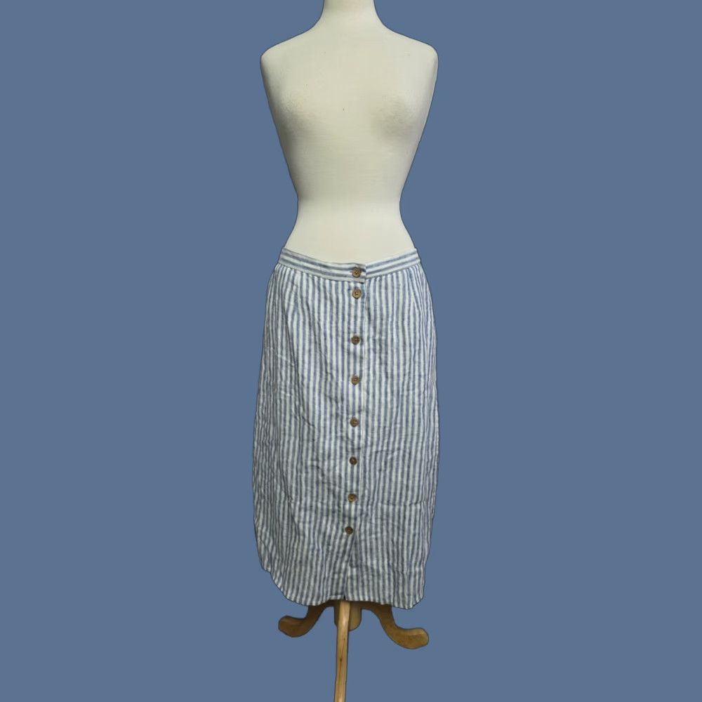 Faherty Faherty Whitley Linen Button Front Skirt Low Tide Stripe Blue Womens XL NEW NWT Size 40" / US 18 - 1 Thumbnail
