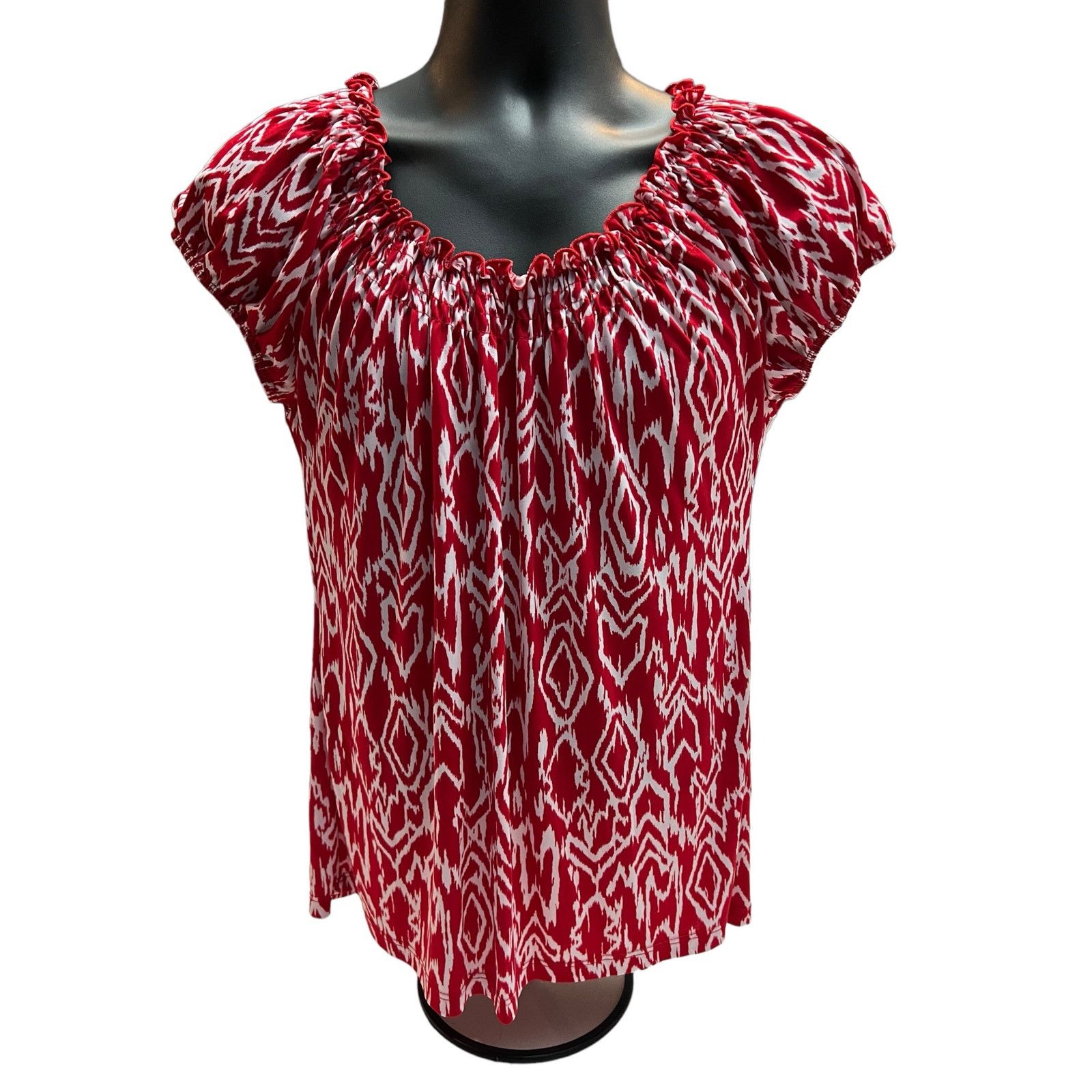 Other Carol Rose Shirt Medium Red & White Top Blouse Ruffled Neck Size M / US 6-8 / IT 42-44 - 1 Thumbnail