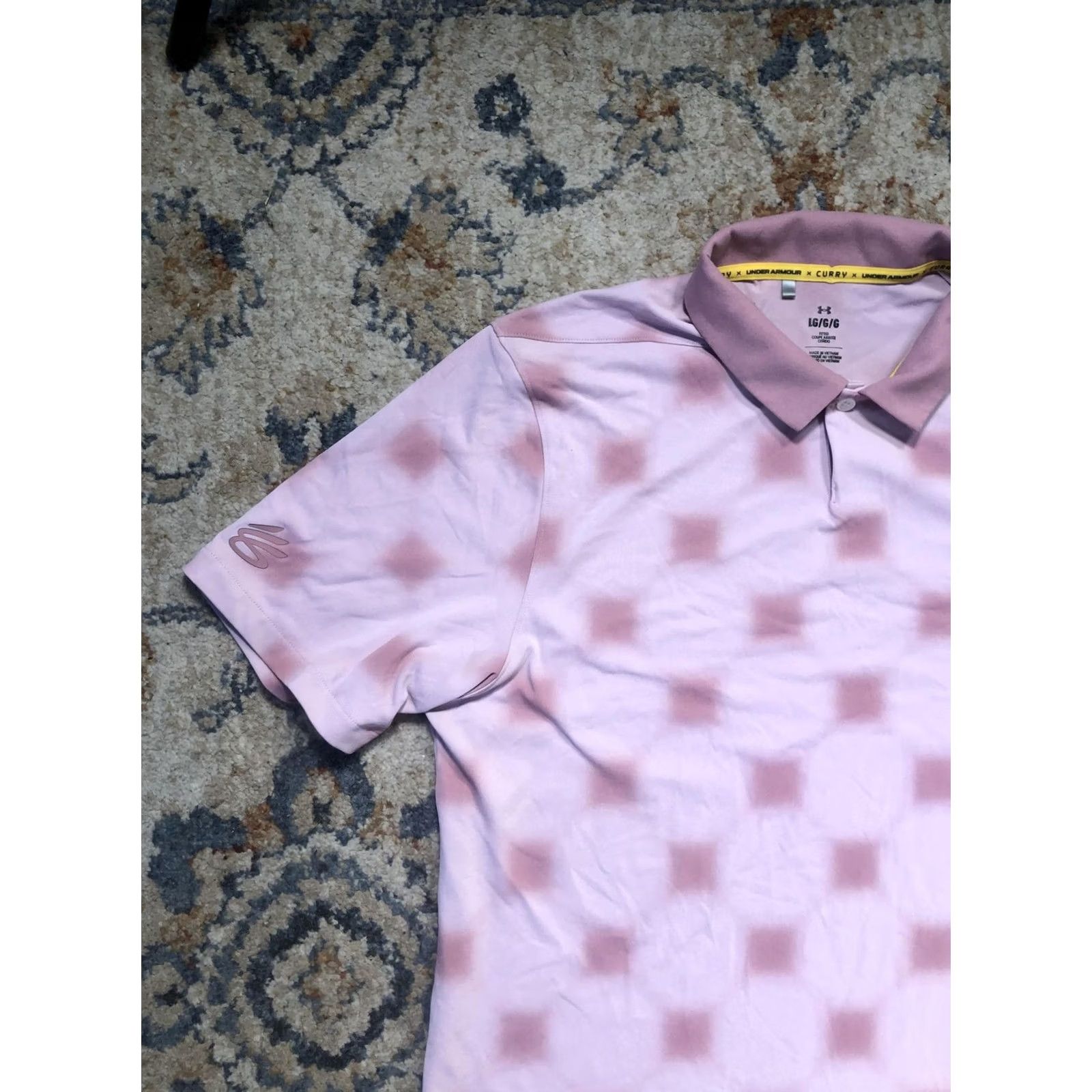 Under Armour Under Armour Curry Polo Shirt Mens L Pink Geometric Performance Short Sleeve Size US L / EU 52-54 / 3 - 3 Thumbnail