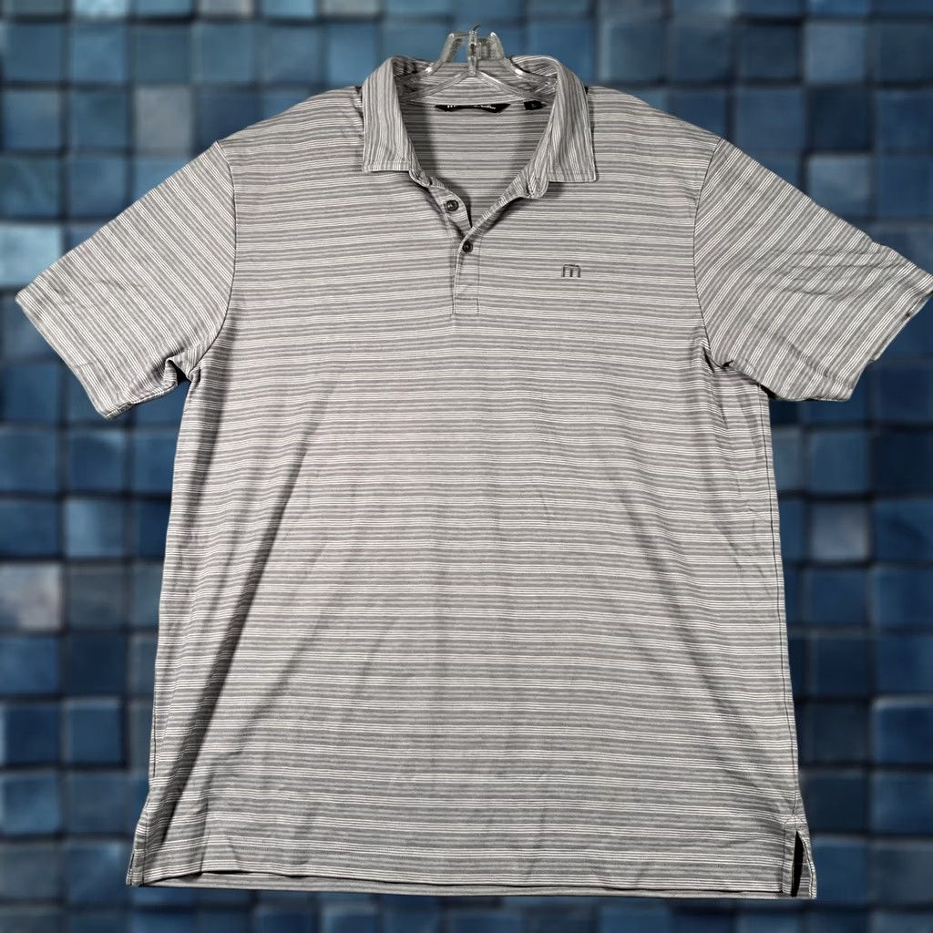 TravisMathew Travis Mathew Polo Shirt Mens XL Gray Micro Stripe Golf Performance Short Sleeve Size US XL / EU 56 / 4 - 1 Thumbnail