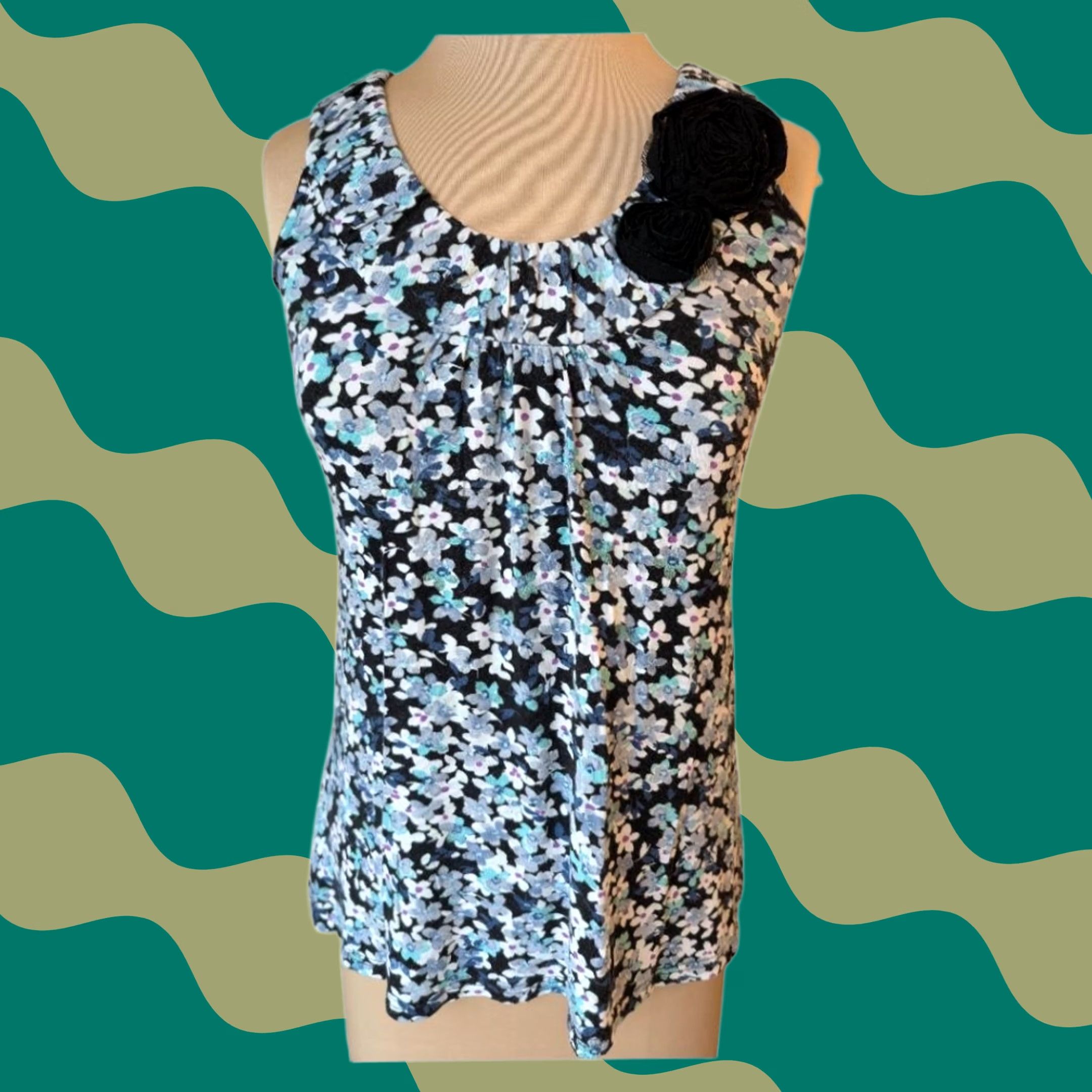 Vintage Candies Floral Tank Top Black Blue Scoop Neck Sleeveless Sz XS Whimsigoth Y2K Size S / US 4 / IT 40 - 1 Thumbnail