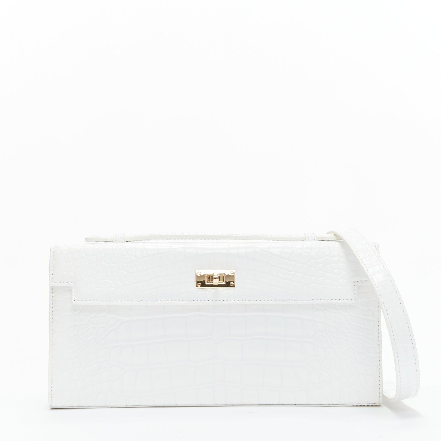 Other FERIDA YANG Bespoke white matte scaled leather gold buckle long flap clutch Size ONE SIZE - 1 Thumbnail