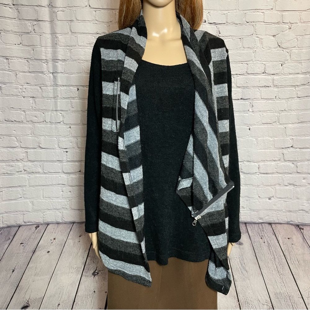 Other Panitti Striped Zip Detail Black Grey Sweater Cardigan Size Size M / US 6-8 / IT 42-44 - 2 Thumbnail