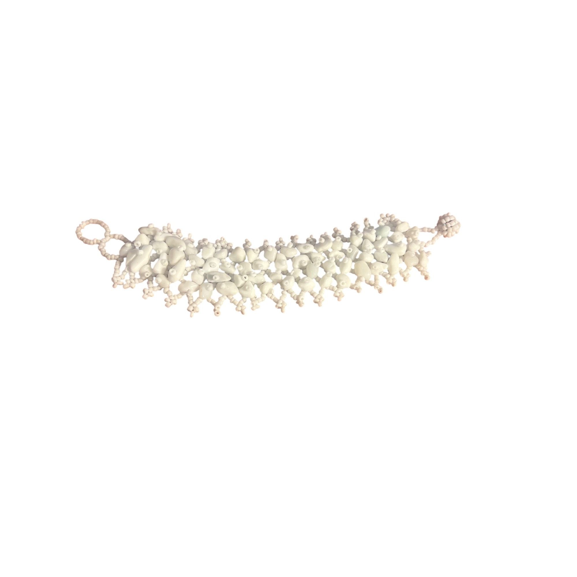 Other Vintage Milk Glass Bead Bracelet Cuff Button Closure Stretch Size ONE SIZE - 4 Thumbnail