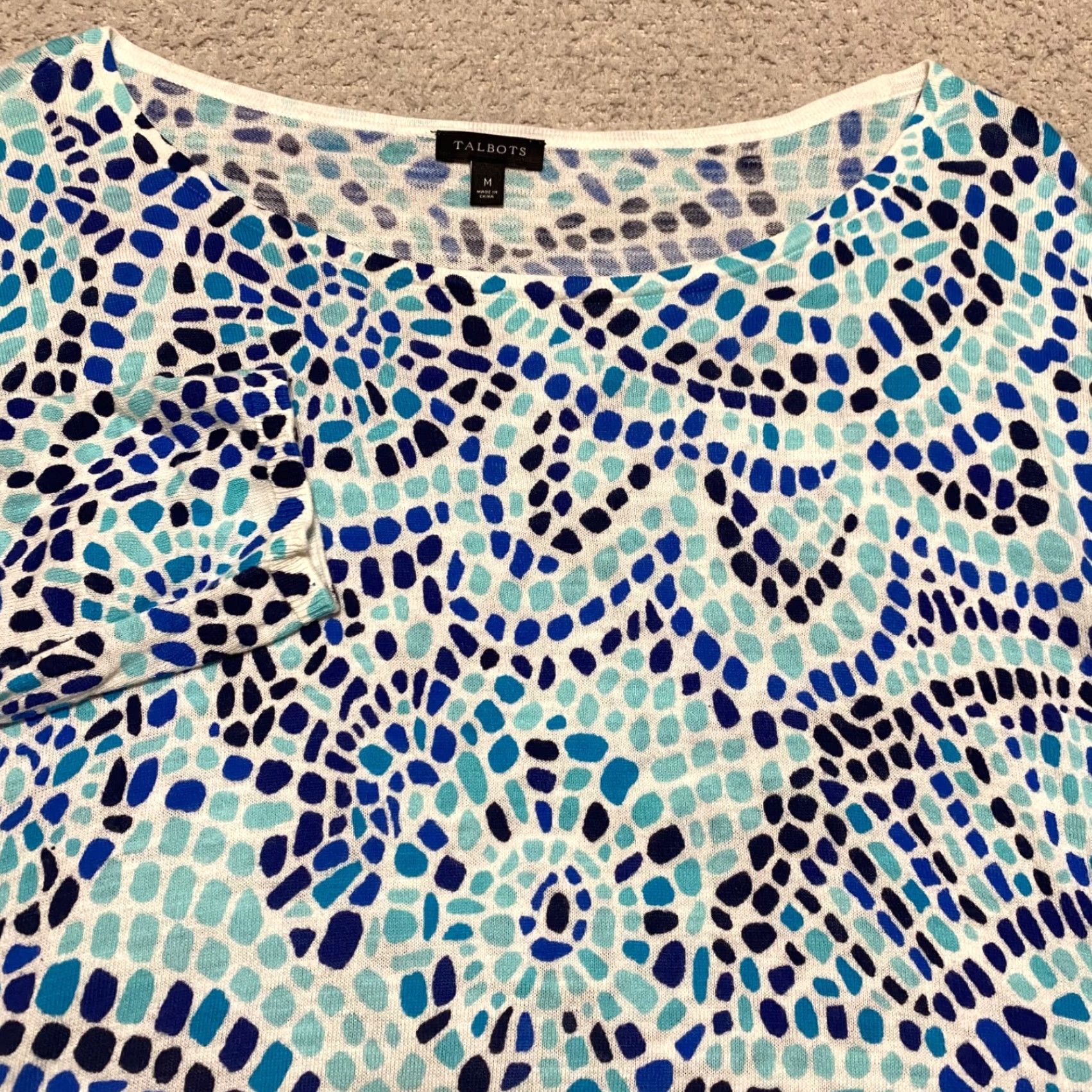 Talbots Talbots Multicolor Geometric Boat Neck Lightweight Knit Sweater Womens Medium Shirt Pullover 100% Cotton Casual Workwear Fall Winter Spring Mens? Size M / US 6-8 / IT 42-44 - 5 Thumbnail