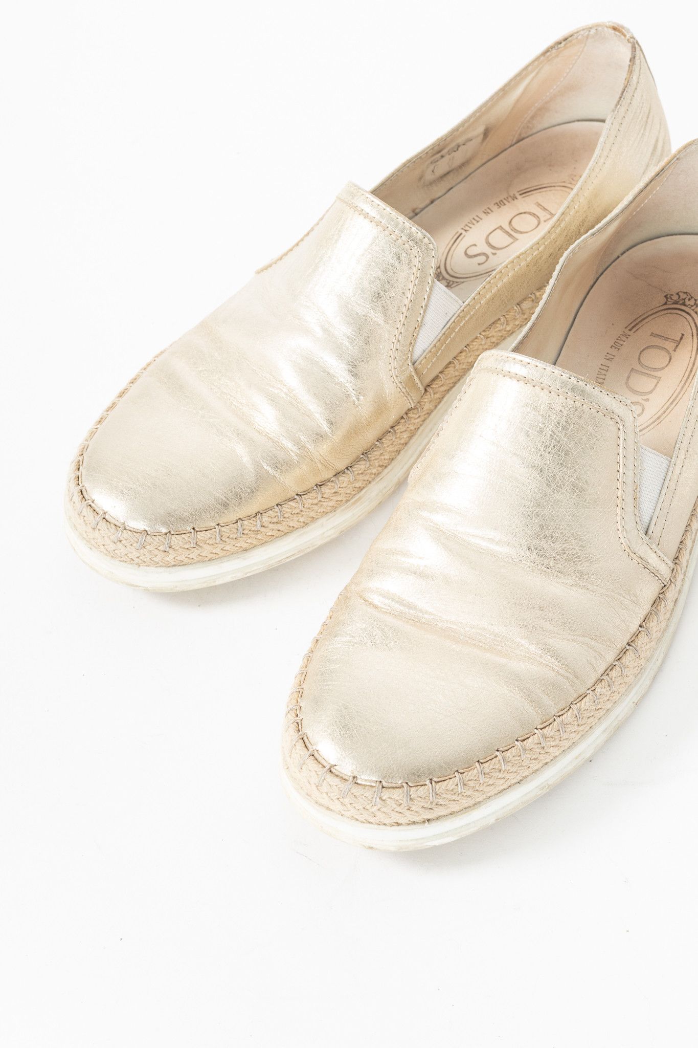Tod's Tod's SS18 Metallic Gold Leather Espadrille Slip-On Sneakers Size US 7.5 / IT 37.5 - 6 Thumbnail
