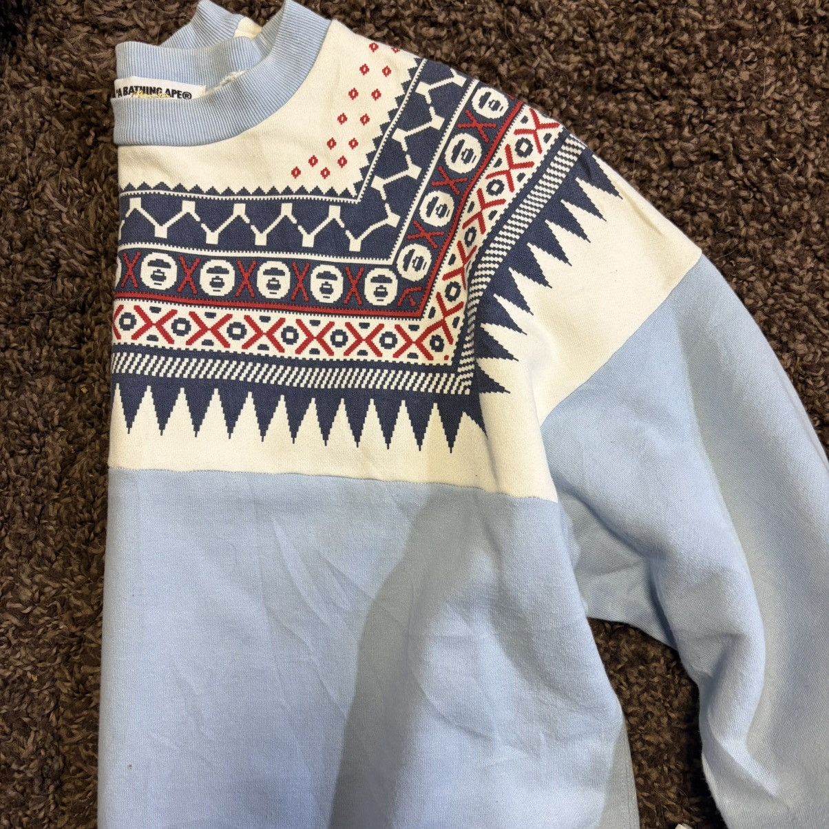 Bape A Bathing Ape Light Blue Patterned Crewneck Sweatshirt Size US M / EU 48-50 / 2 - 3 Thumbnail