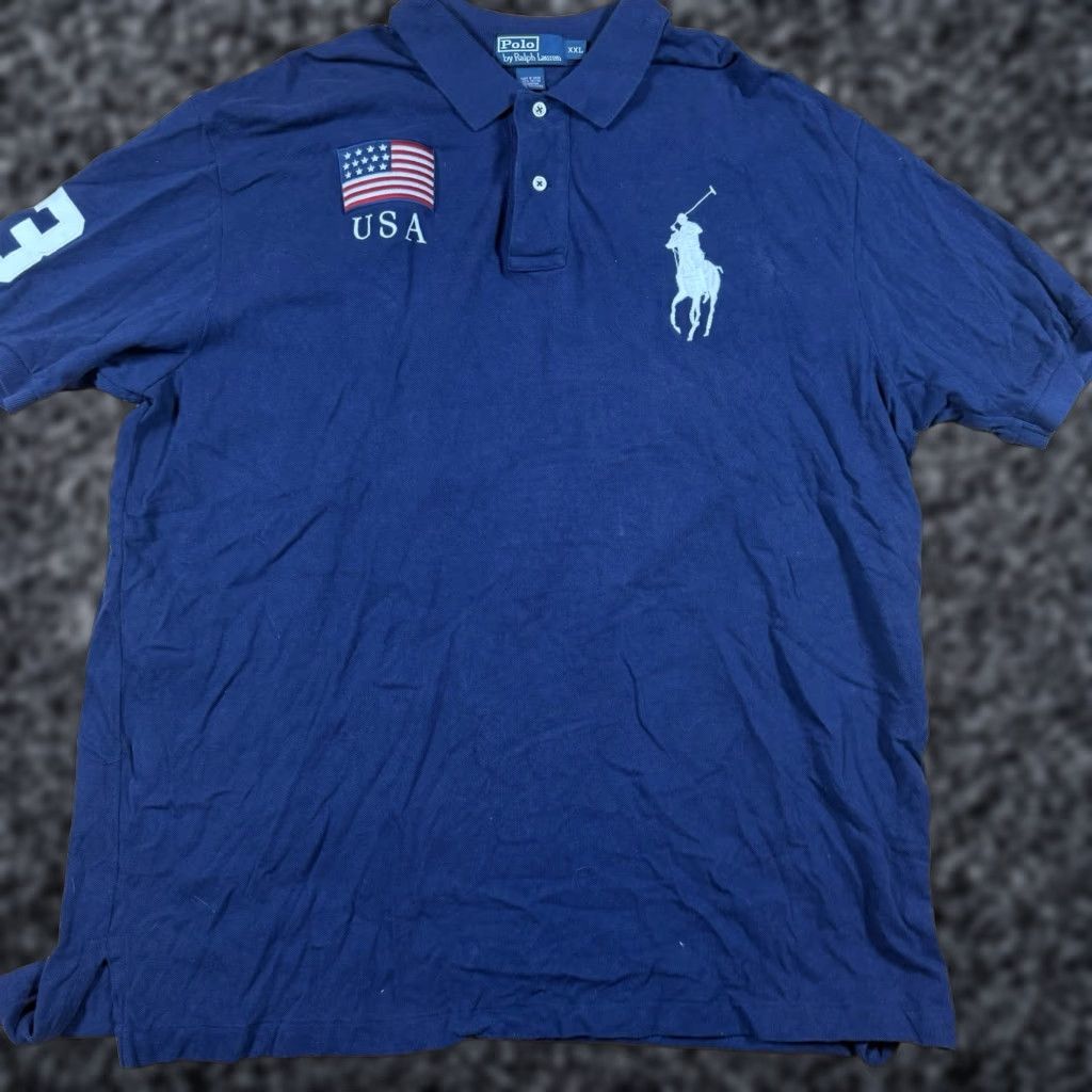Ralph Lauren VINTAGE Ralph Lauren Polo Shirt Mens XXL Blue US Flag Big Pony #3 Size US XXL / EU 58 / 5 - 1 Thumbnail