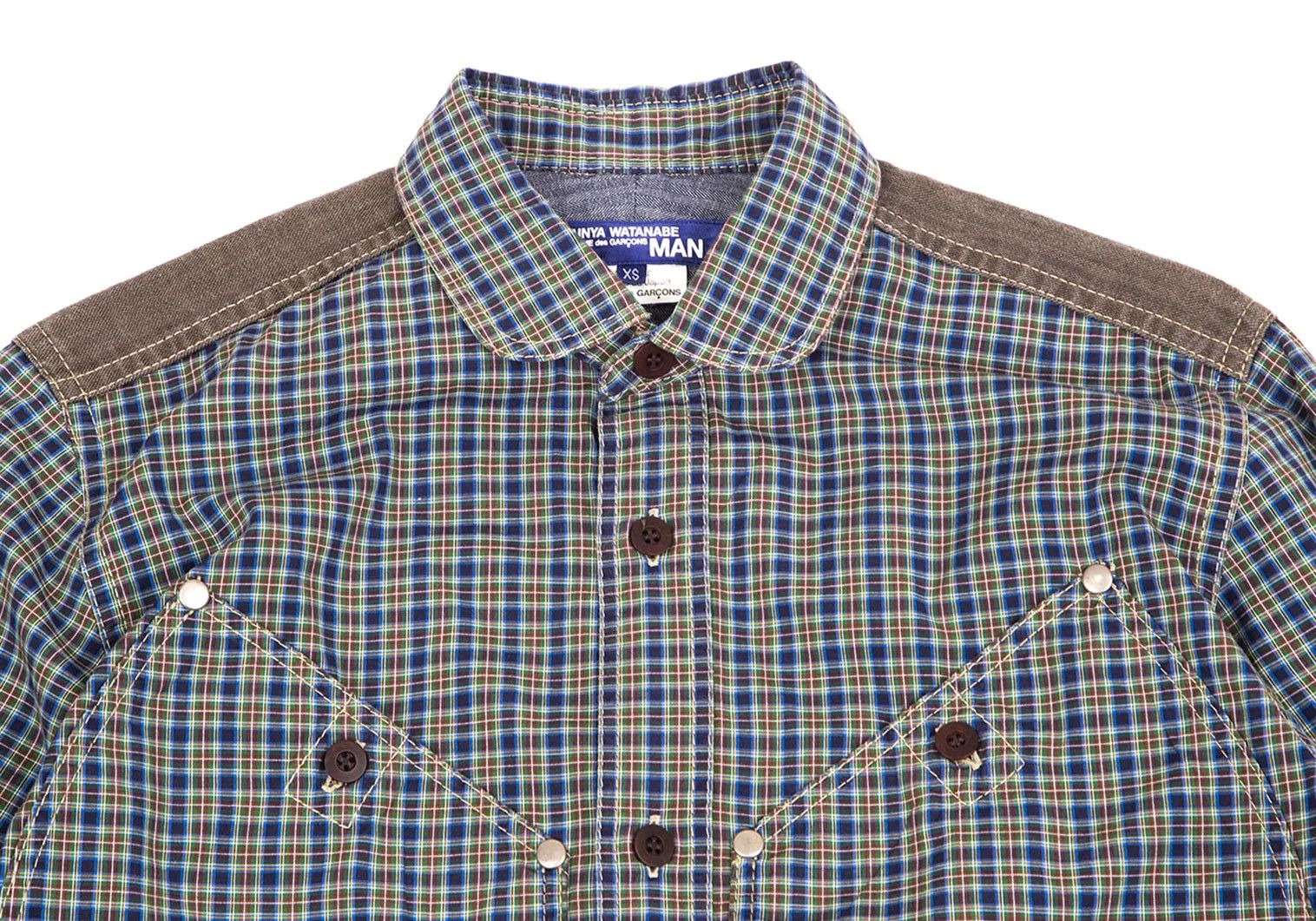 Junya Watanabe Checkered Pocket Shirt in Navy Tea Green, Size XS Size US XS / EU 42 / 0 - 2 Thumbnail