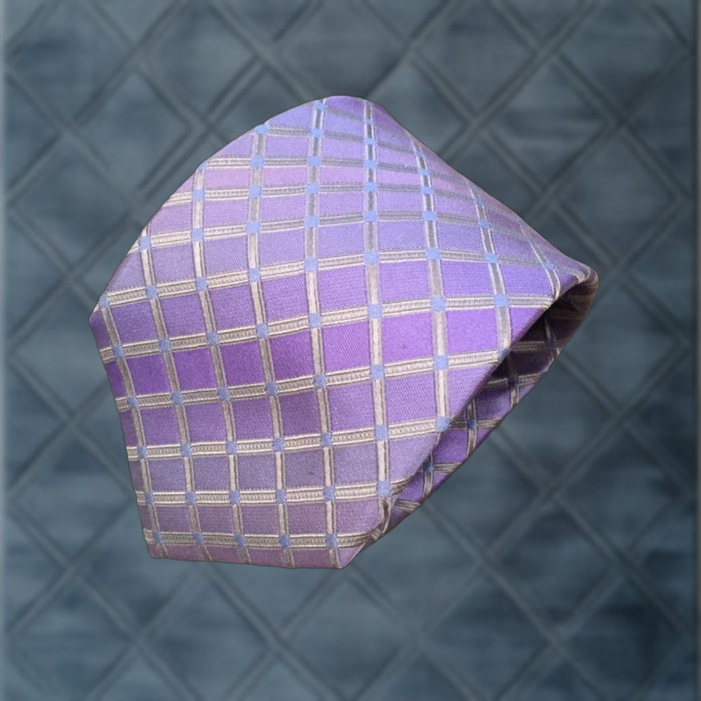 Kenneth Cole Kenneth Cole Reaction Purple Check 100% Silk Neck Tie Size ONE SIZE - 1 Thumbnail