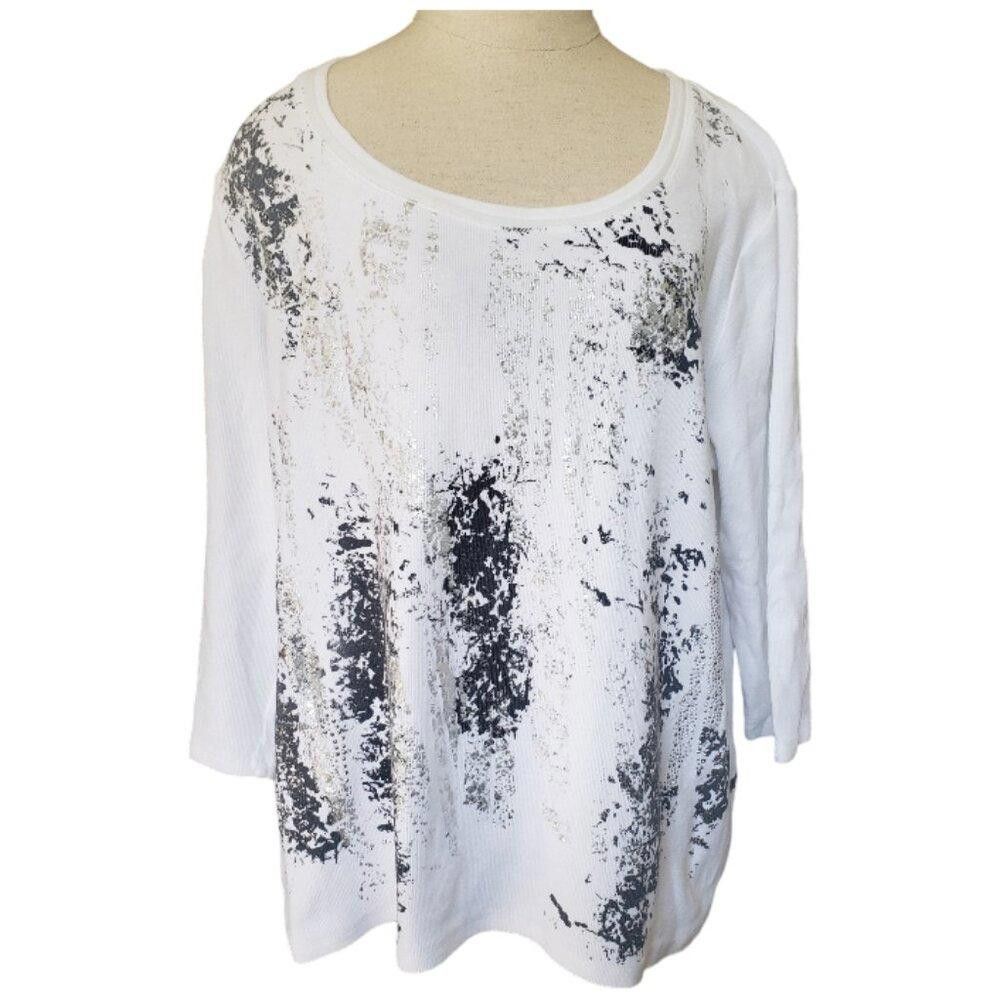 Chicos CT635 Chico's Zenergy White & black Ribbed T-shirt S Size S / US 4 / IT 40 - 1 Thumbnail