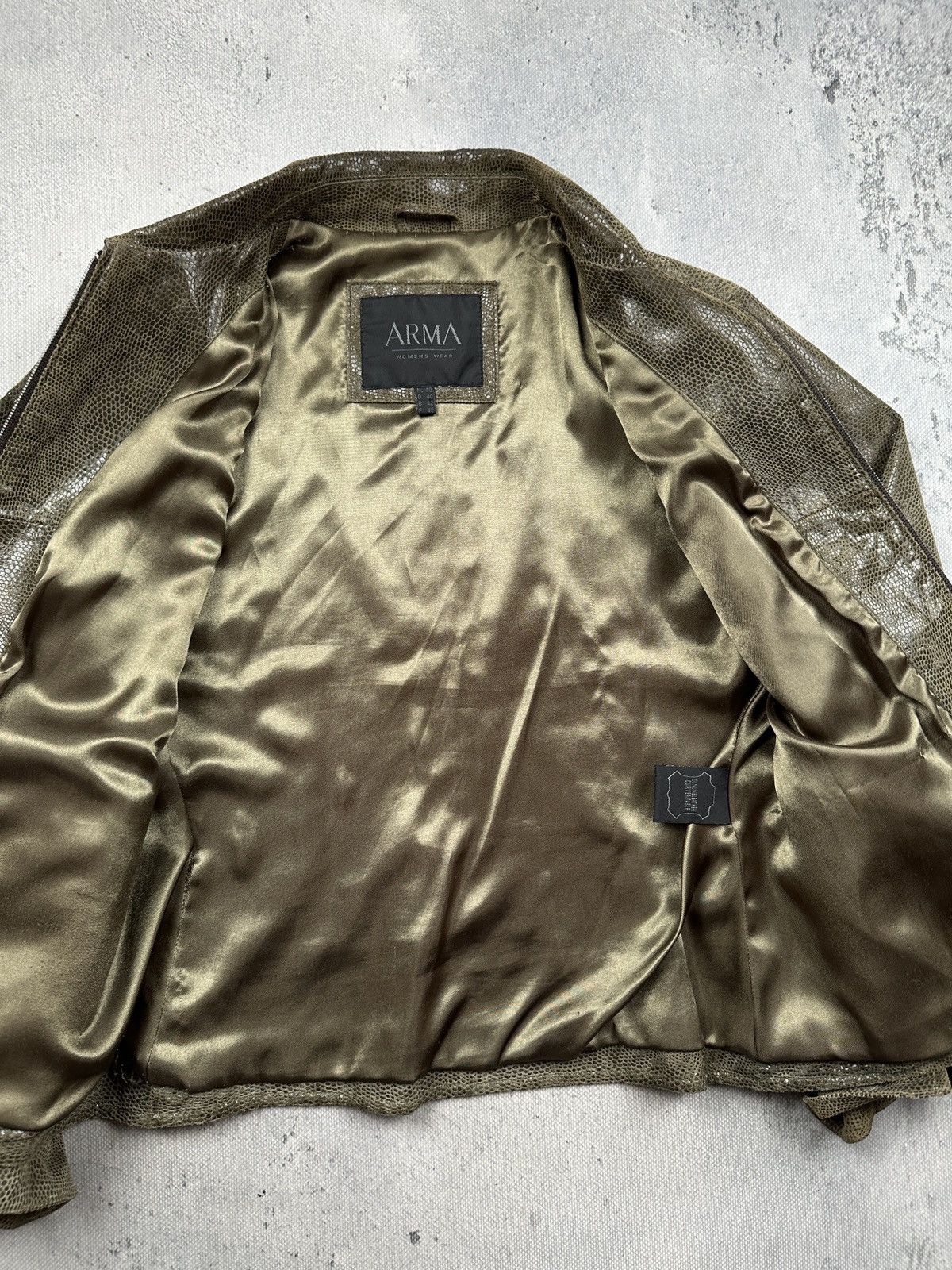 ARMA Arma Womens Croc Embossed Leather Jacket Olive Green Zip 90s Size M / US 6-8 / IT 42-44 - 9 Thumbnail