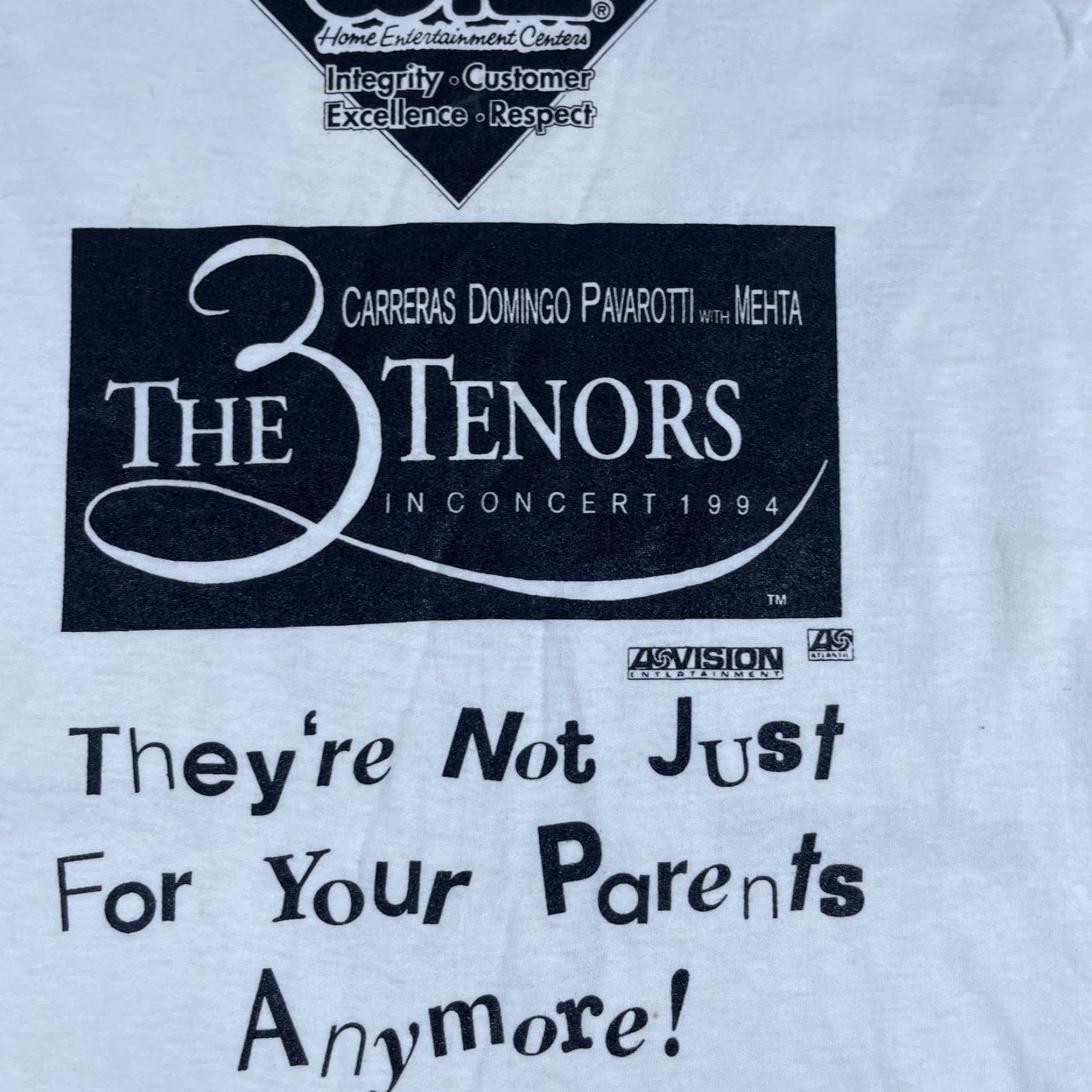 Fruit Of The Loom VINTAGE The 3 Tenors T-Shirt Adult XL White USA 90’s Tour Pavarotti Opera Promo Shirt Mens Size US XL / EU 56 / 4 - 6 Thumbnail