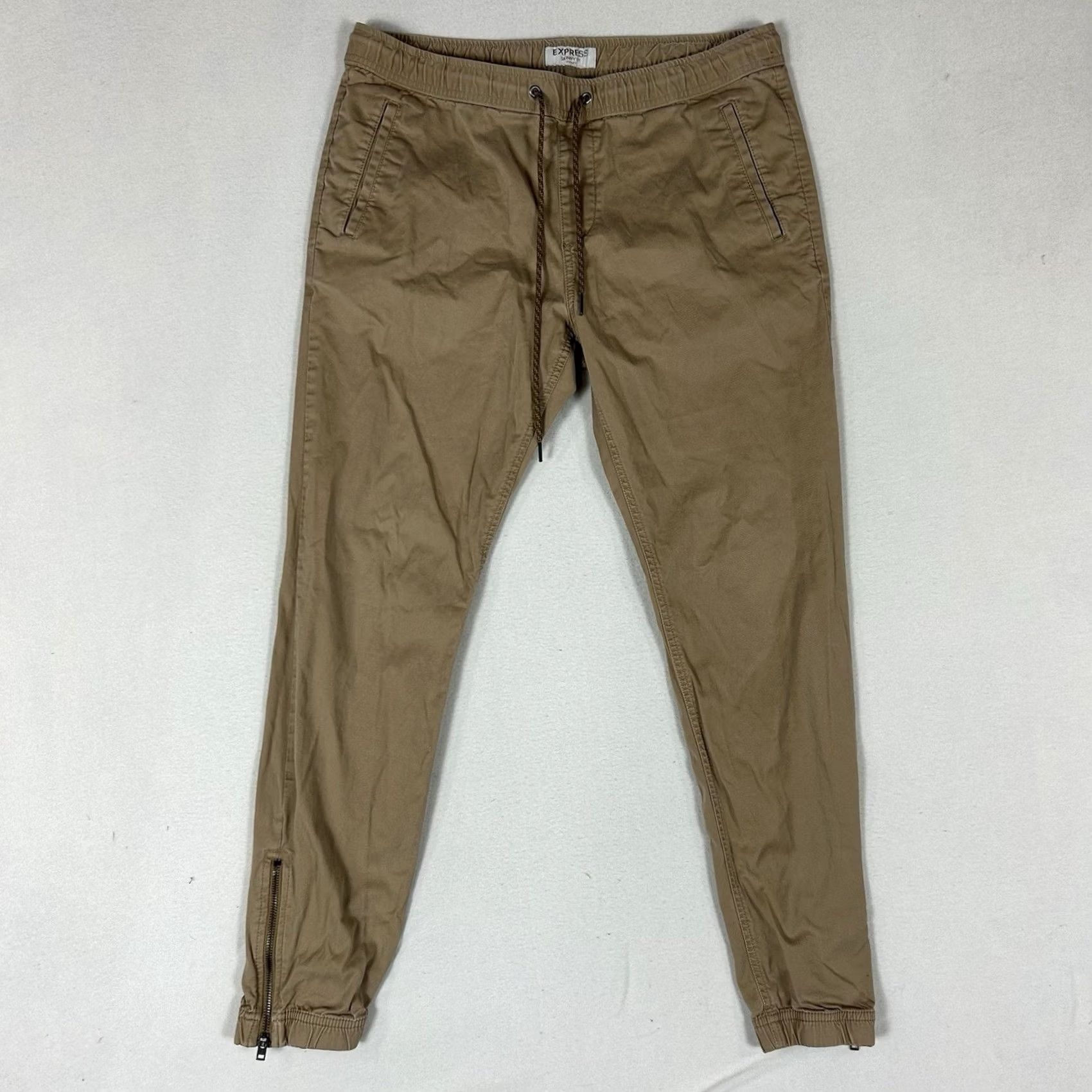 Express Express Jogger Khakis Mens Size 32 Beige Slim Fit Drawstring Pockets Stretch Tapered Pants Size US 32 / EU 48 - 2 Thumbnail