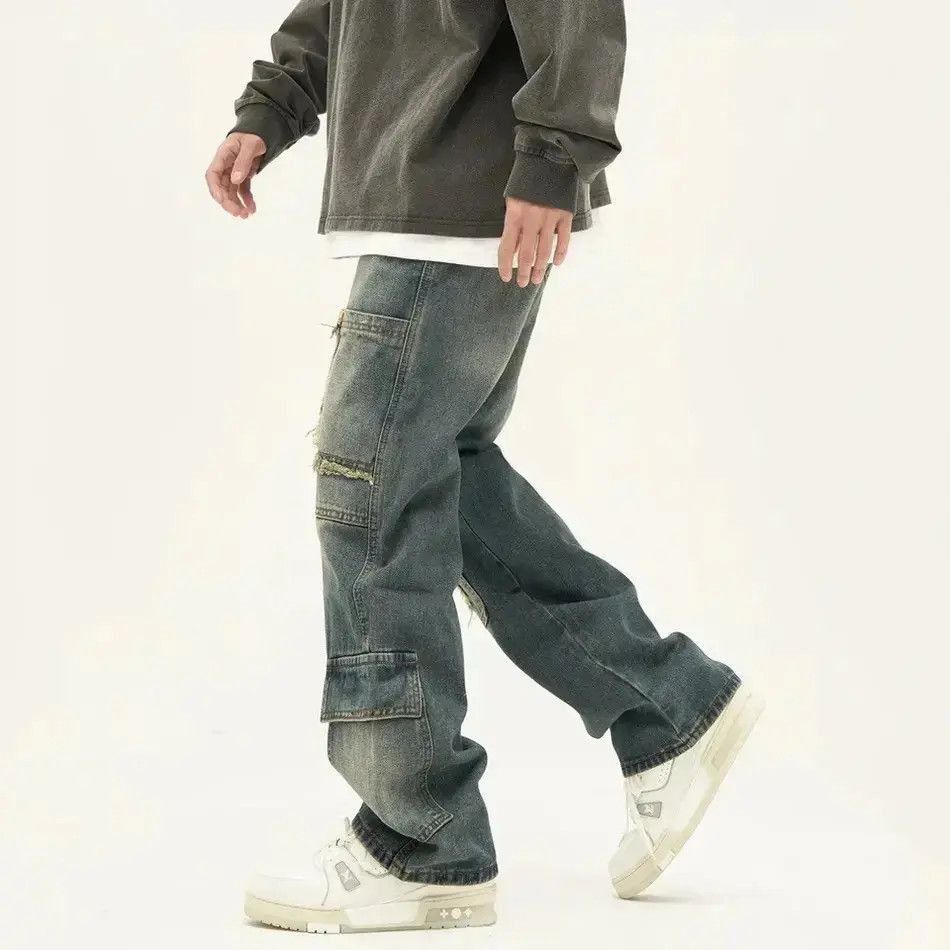 Japanese Brand Jeans wide leg luxury baggy straight hip-hop style pants Y2k Size US 32 / EU 48 - 5 Thumbnail