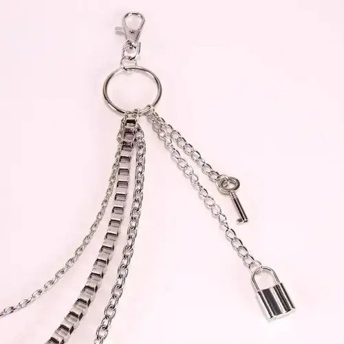 Japanese Brand 3 Layer Silver Color Lock Key Tassel Chain Size ONE SIZE - 2 Thumbnail