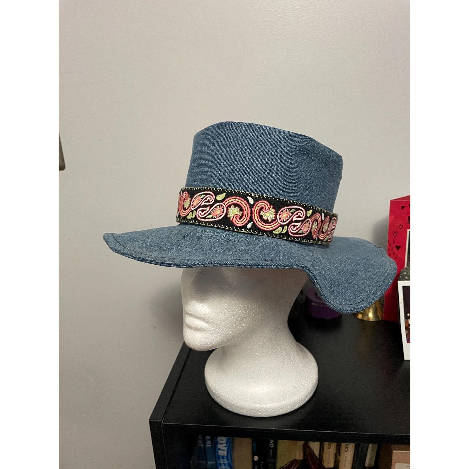 Other Upcycled Denim Western Hat Small | Handmade Wide Brim Blue Size ONE SIZE - 3 Thumbnail