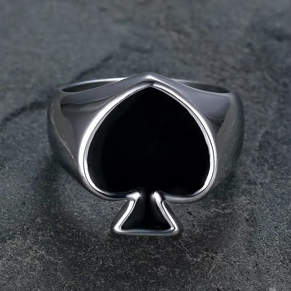 Jewelry × Vintage Black Spade Lucky Stainless Ring Size ONE SIZE - 4 Thumbnail