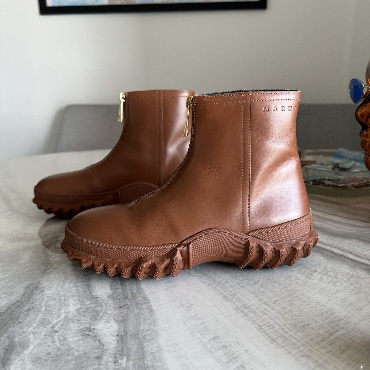 MARNI Brown Leather Ankle-High Boots