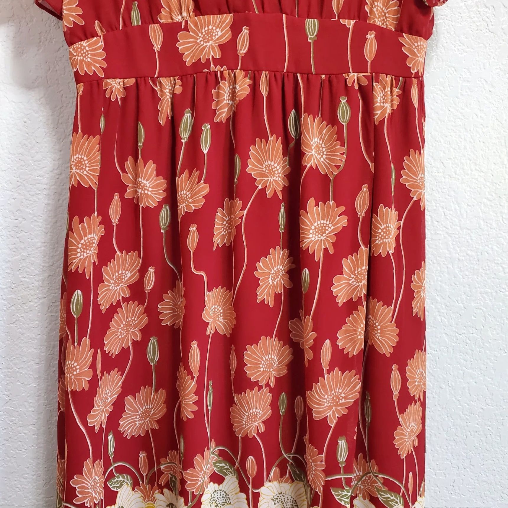 Madewell Madewell Maxi Dress Women 10 Red Sunflower Tulip Sleeve Flowy Maxi Feminine Boho Dress Size L / US 10 / IT 46 - 6 Thumbnail