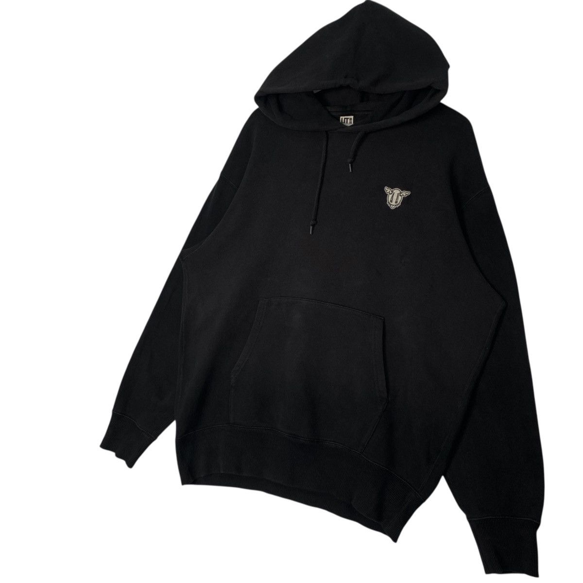 Vintage Uniqlo Hoodie Embroidered Sweatshirt Black Size L