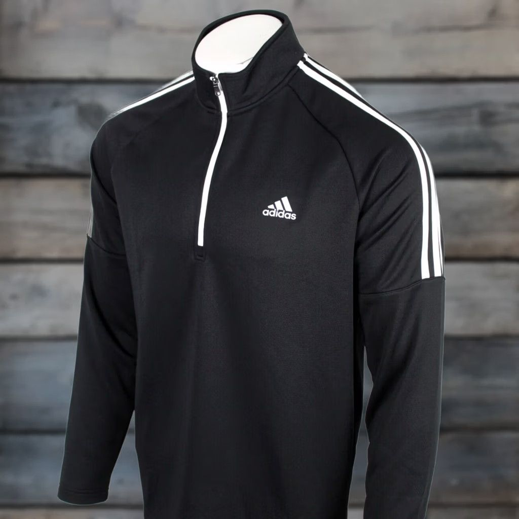 Adidas Adidas Men’s 1/4 Zip Pullover French Terry 3 Stripe XL Black UPF 50 Size US XL / EU 56 / 4 - 1 Thumbnail