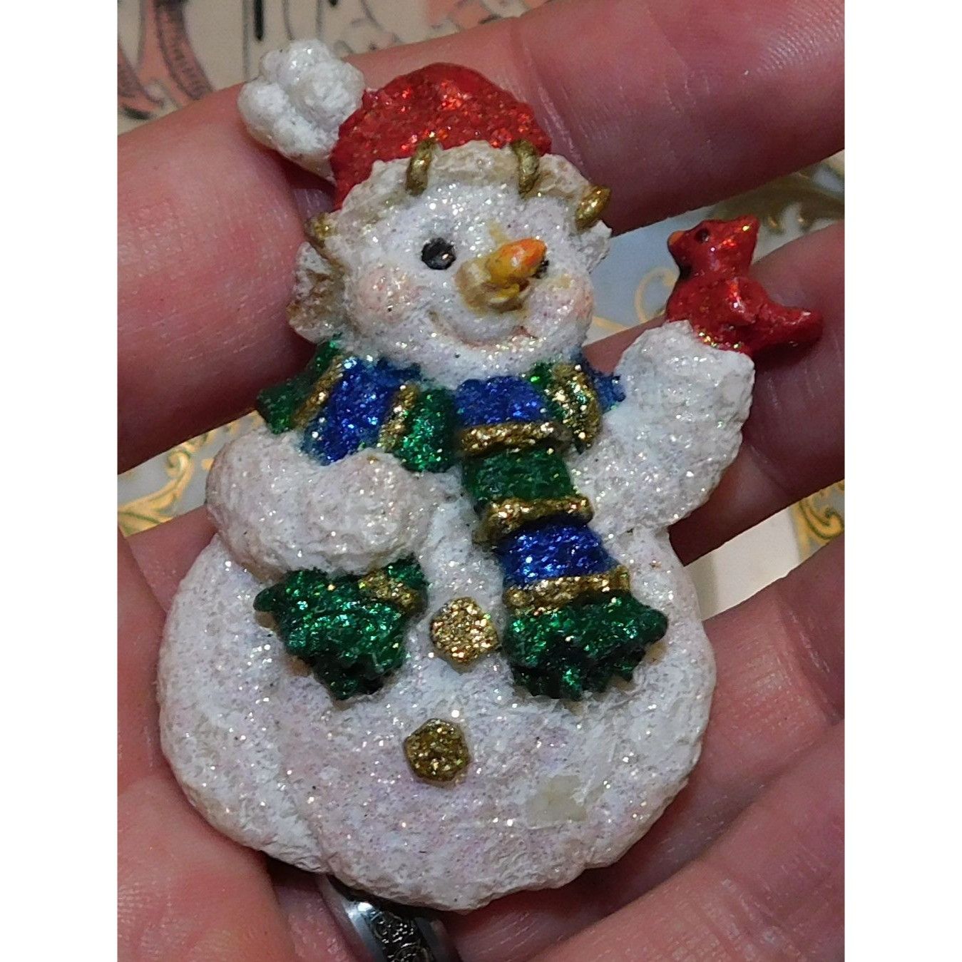Other Vintage 90s Glitter Snowman Winter Brooch Size ONE SIZE - 1 Thumbnail