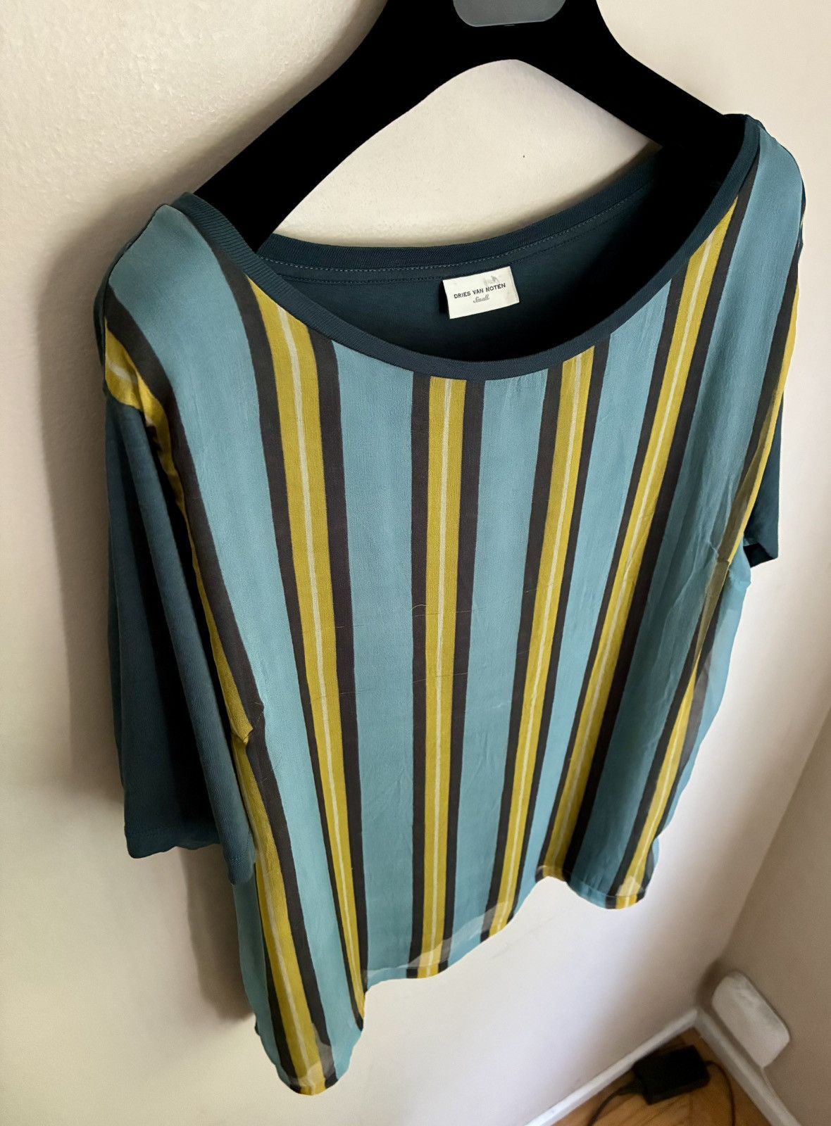 Dries Van Noten Dries Van Noten Vintage Silk Overlay Striped Tee Size US S / EU 44-46 / 1 - 18 Thumbnail
