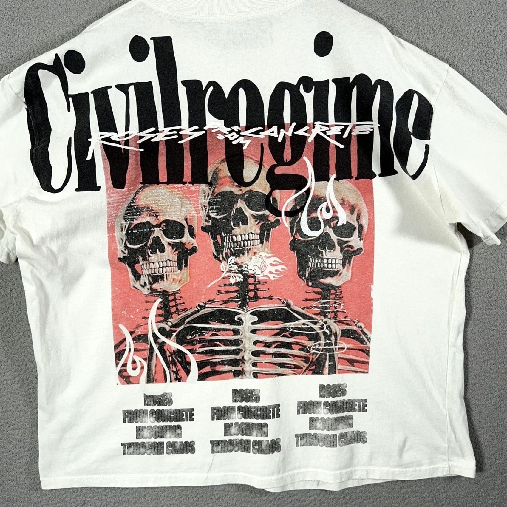 Vintage Civil Regime Shirt Mens 2XL White Crew Neck Graphic Tee Skeleton Skull Streetwear Gothic Relaxed Short Sleeve Size US XXL / EU 58 / 5 - 6 Thumbnail